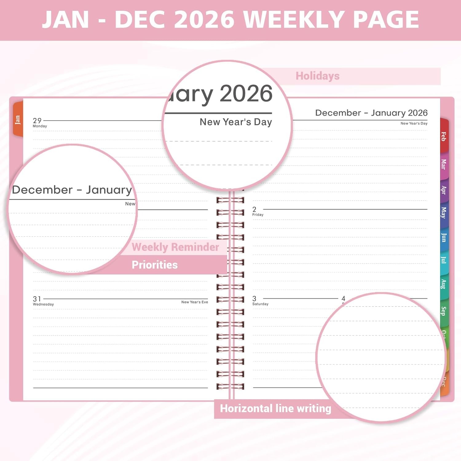 2026 Planner Weekly Monthly Calendar with Tabs Inner Pocket 8.5″x6.4″ Organizer