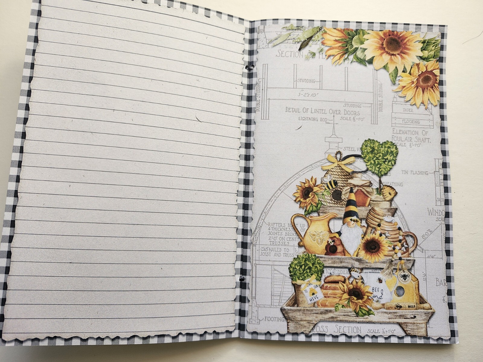 Junk Journal Blank Booklet “BEE KIND” BEES Sunflowers HANDMADE + LG 40pg 9×6