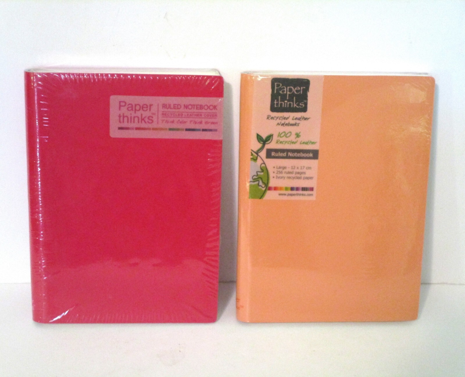 Paper thinks 2 new Ruled Notebook Red Orange Recycled Leather Sealed Large Size