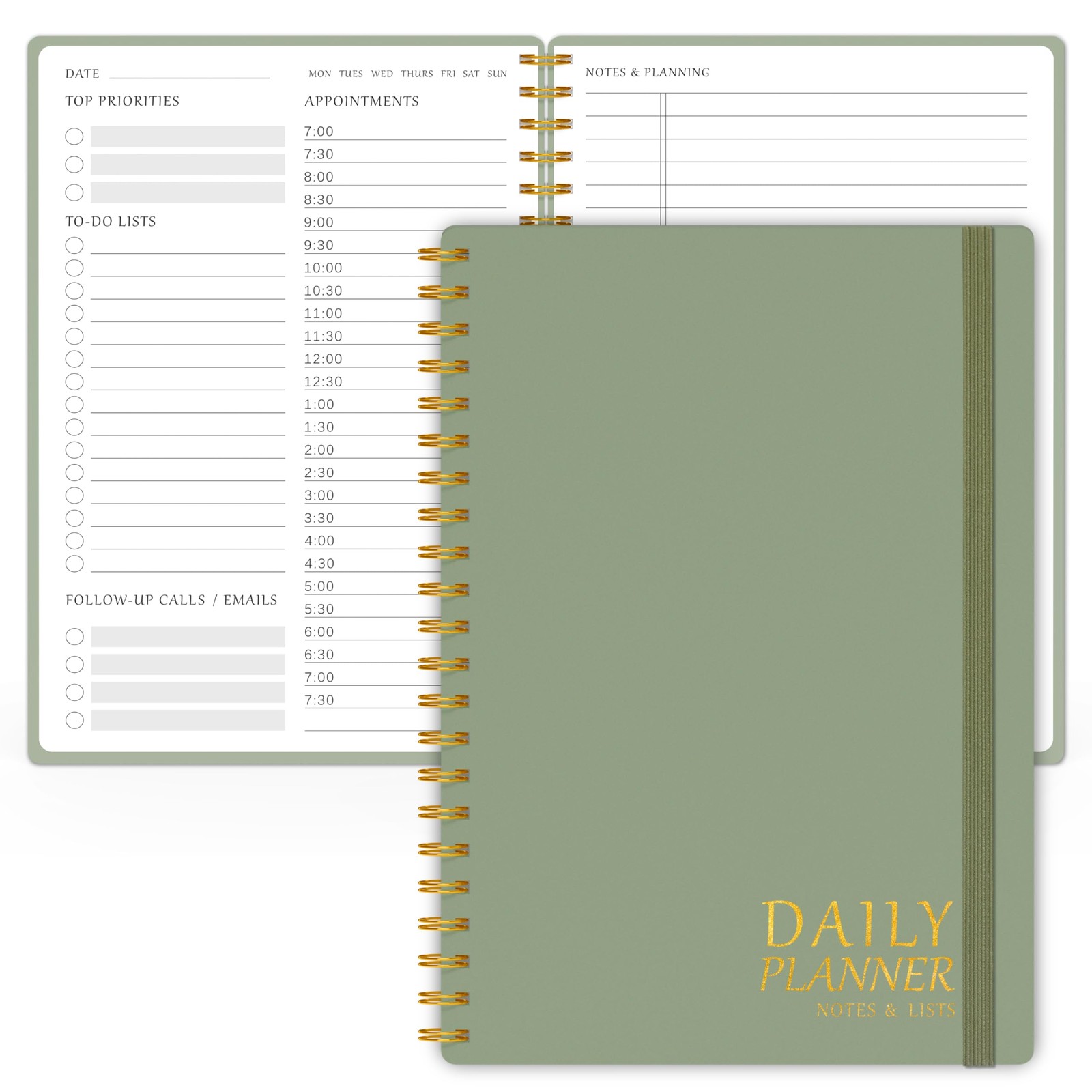 Daily Planner Undated – Simplified To Do List 5.5 x 8.5 inches, a.Green