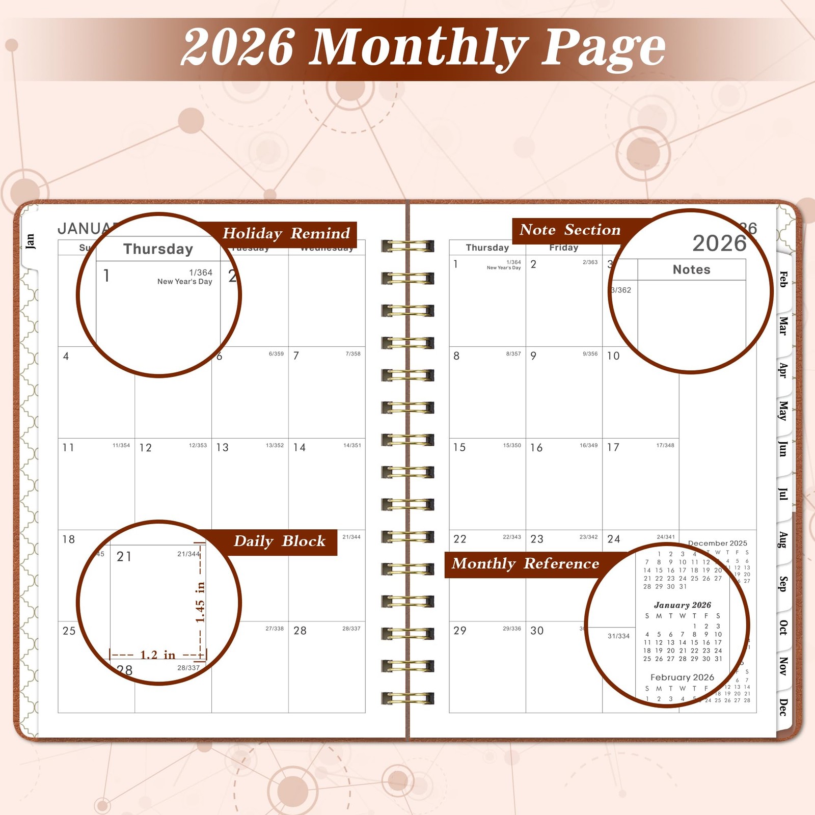 2026 Planner – 2026 Weekly and Monthly, Jan. 5.75″ x 8.25″, Brown
