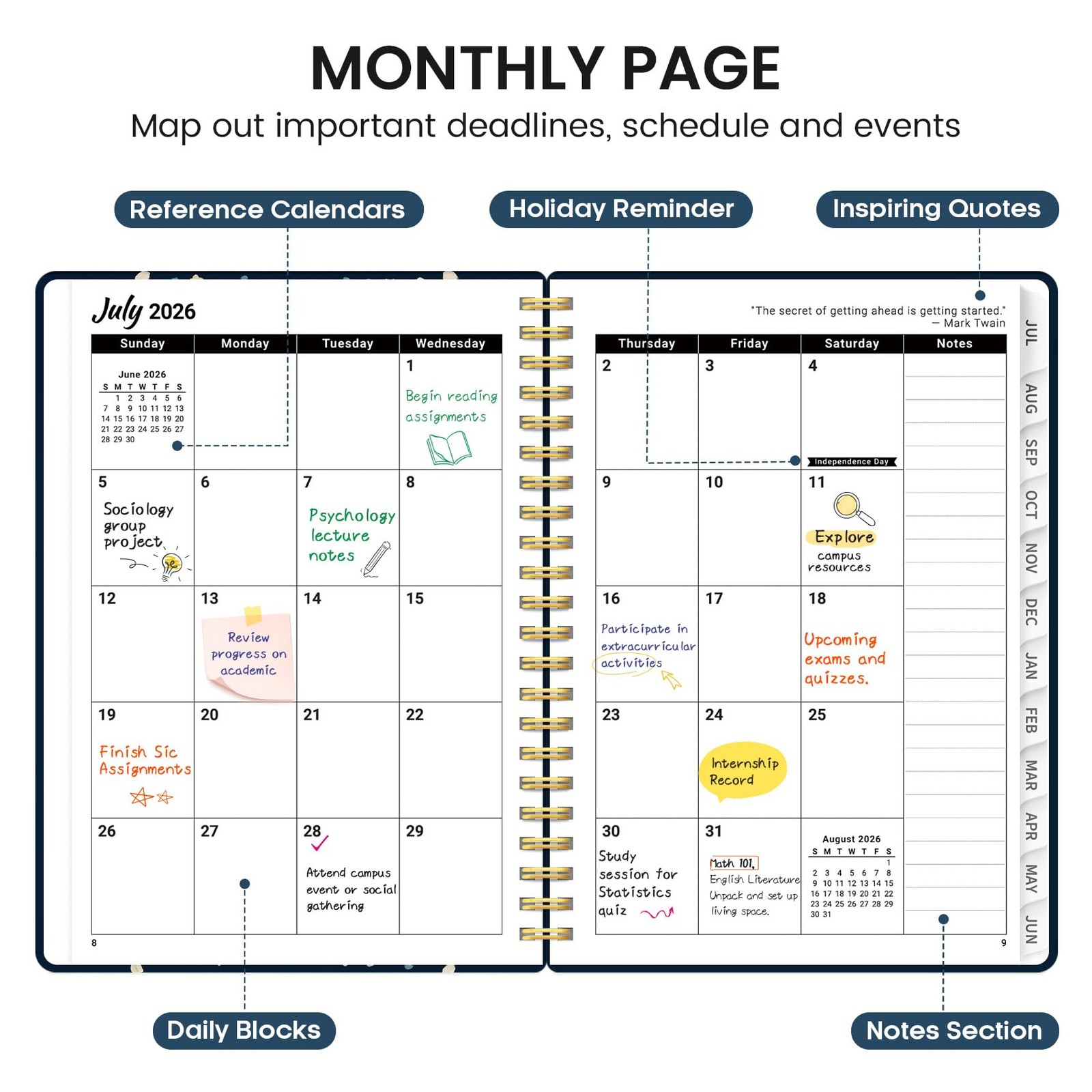 Planner 2026-2027, Academic Monthly and (6.3″x8.5″)a5, K-Blue Patchwork