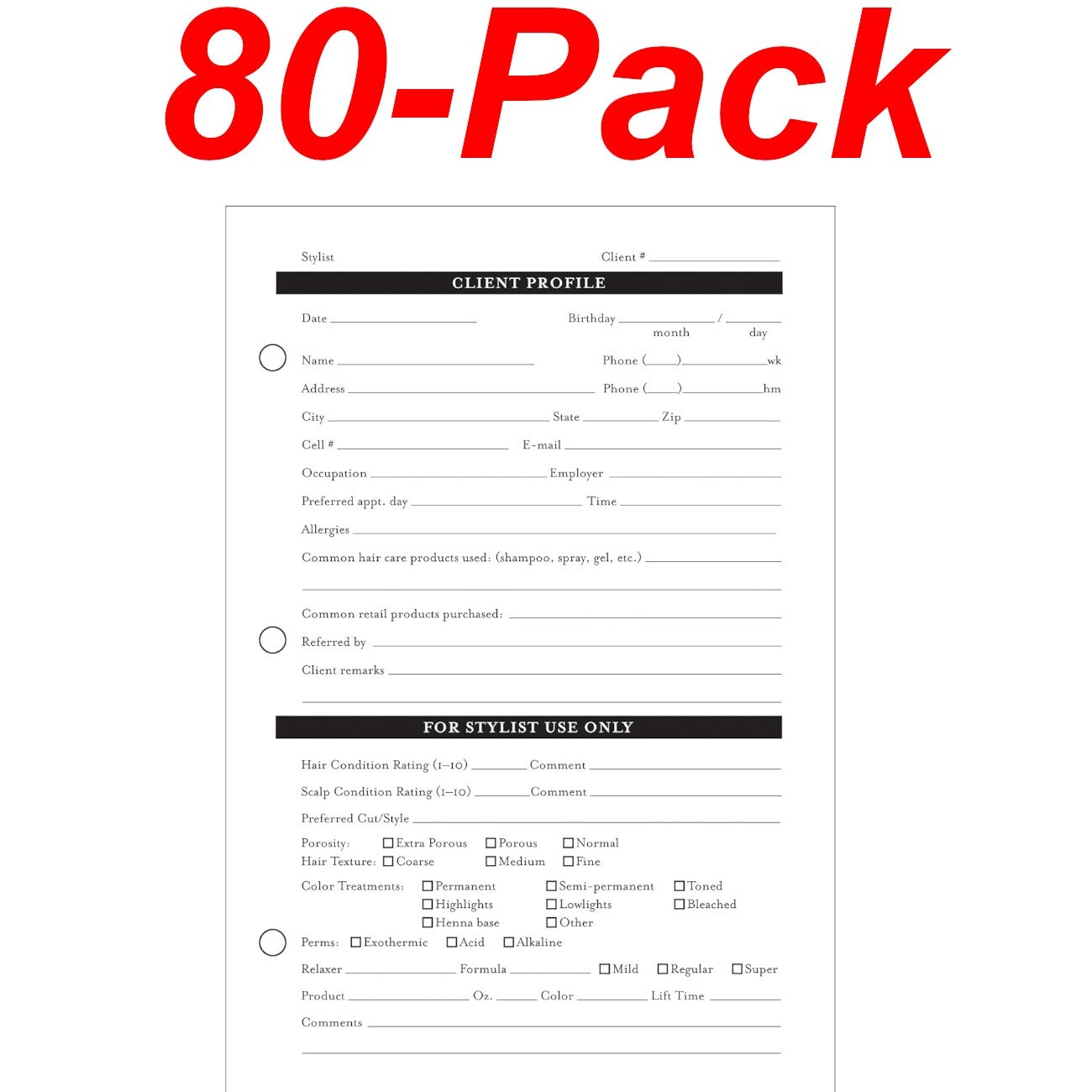 DIANE Pack of 80 Salon Client Data Cards for Hair Stylist 8.5 x 5.5 in.