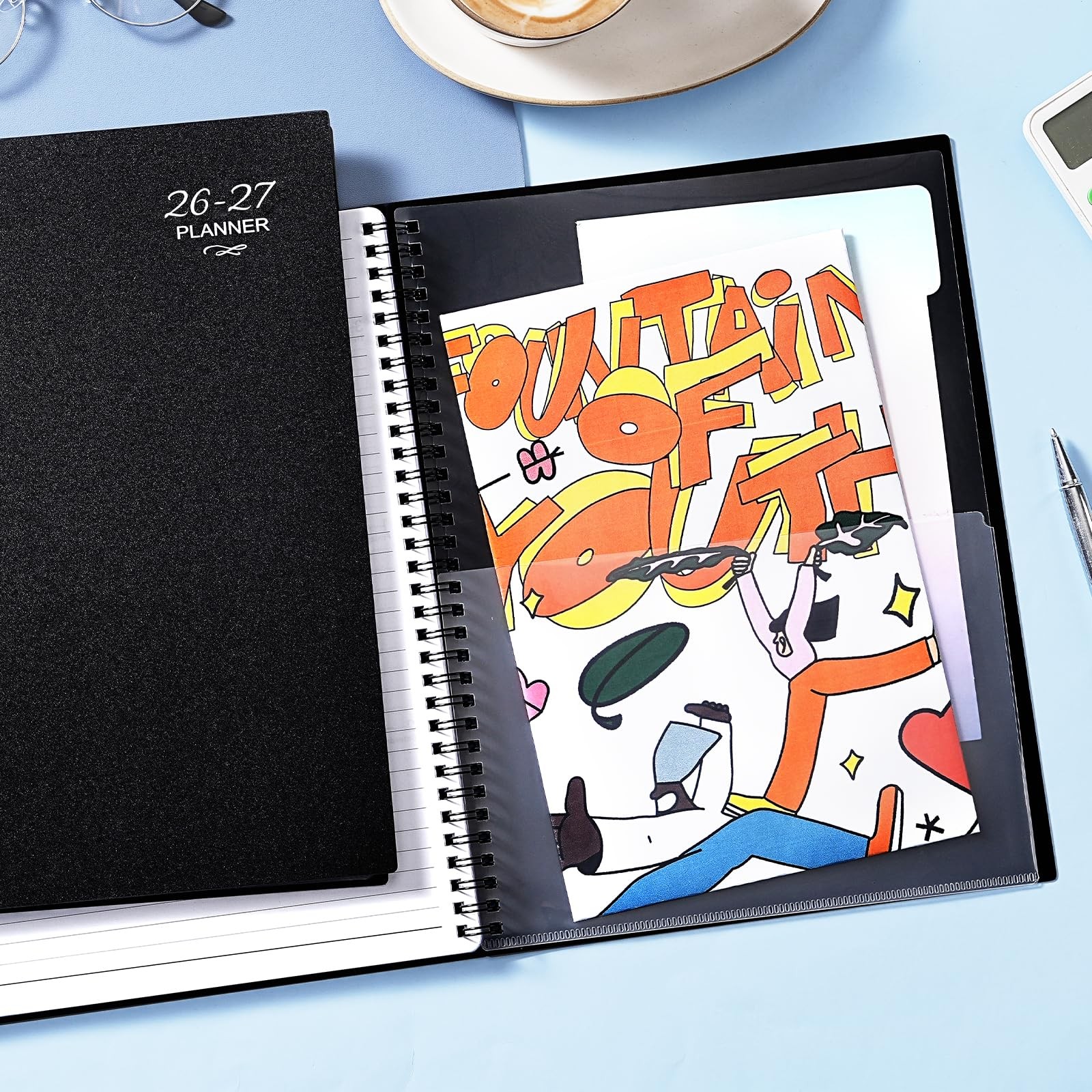 2027 Weekly Monthly Planner 9×11 Black Waterproof Cover Colorful Tabs