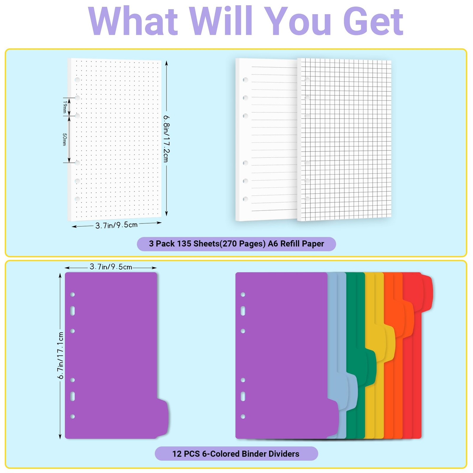 Antner A6 Planner Inserts 6-Hole Lined/Dotted/Grid Refill Paper for A6 6-Ring…