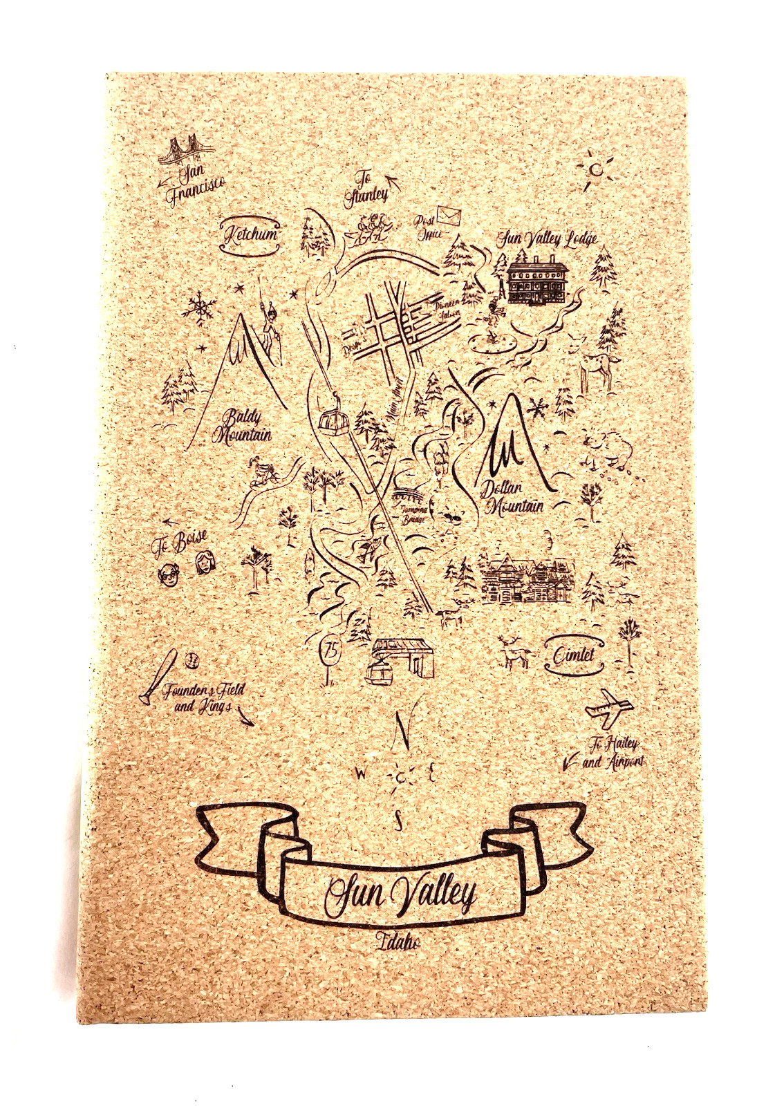 Cork Diary Journal Notebook Brand New Designed Map Of Sun Valley Idaho 8.25×5.5
