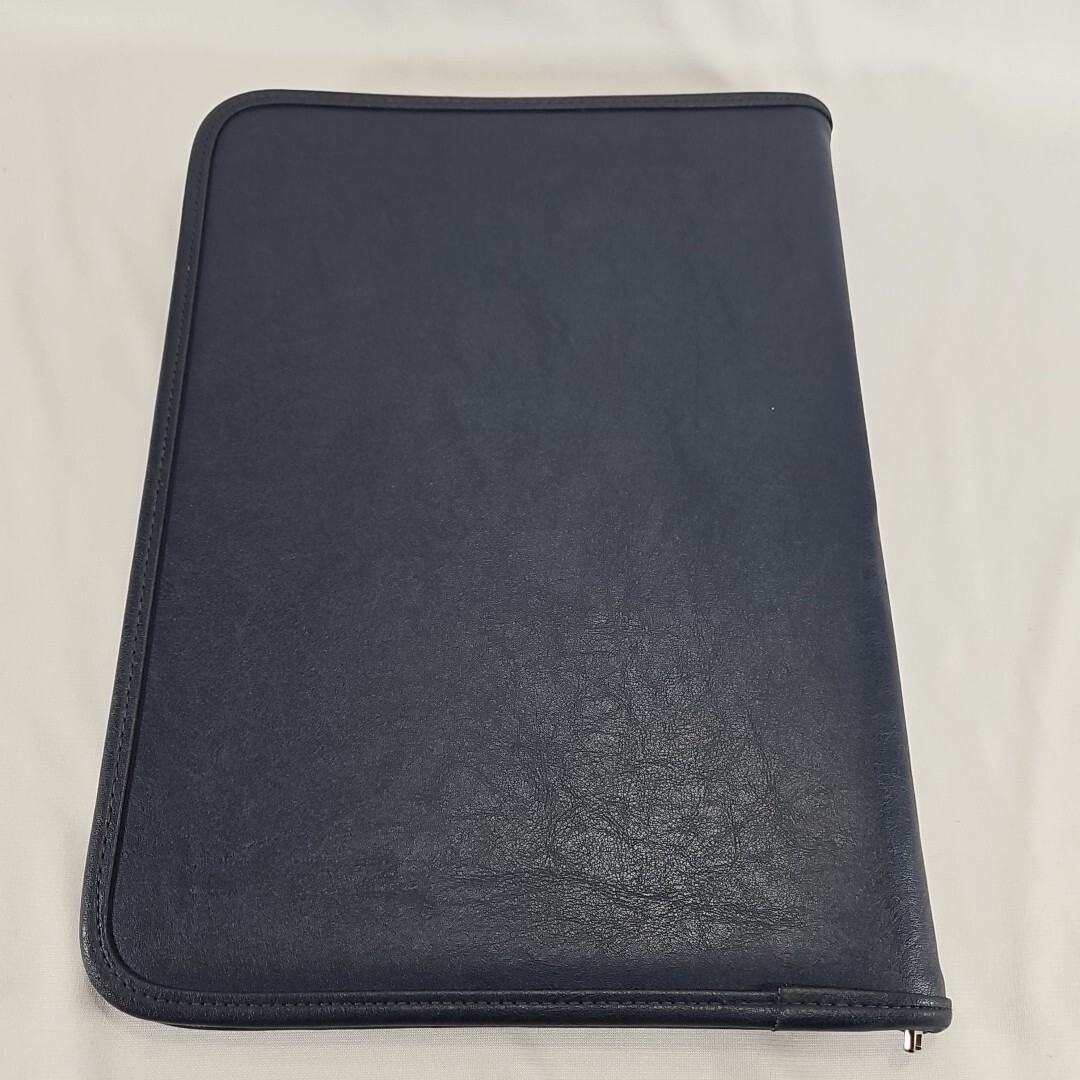 LEED’S Navy Blue Leather Organizer Folio Case Notepad Planner Folder Zips