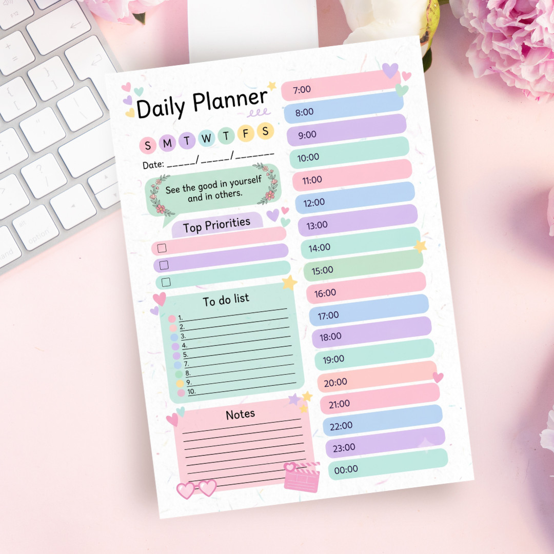 Pastel Daily Planner / Cute Hourly Organizer / Undated Productivity