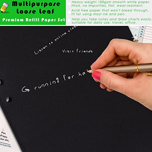 Planner Inserts 6 Rings Planner Refills Set, 60 Sheet To Do A5 Black Blank
