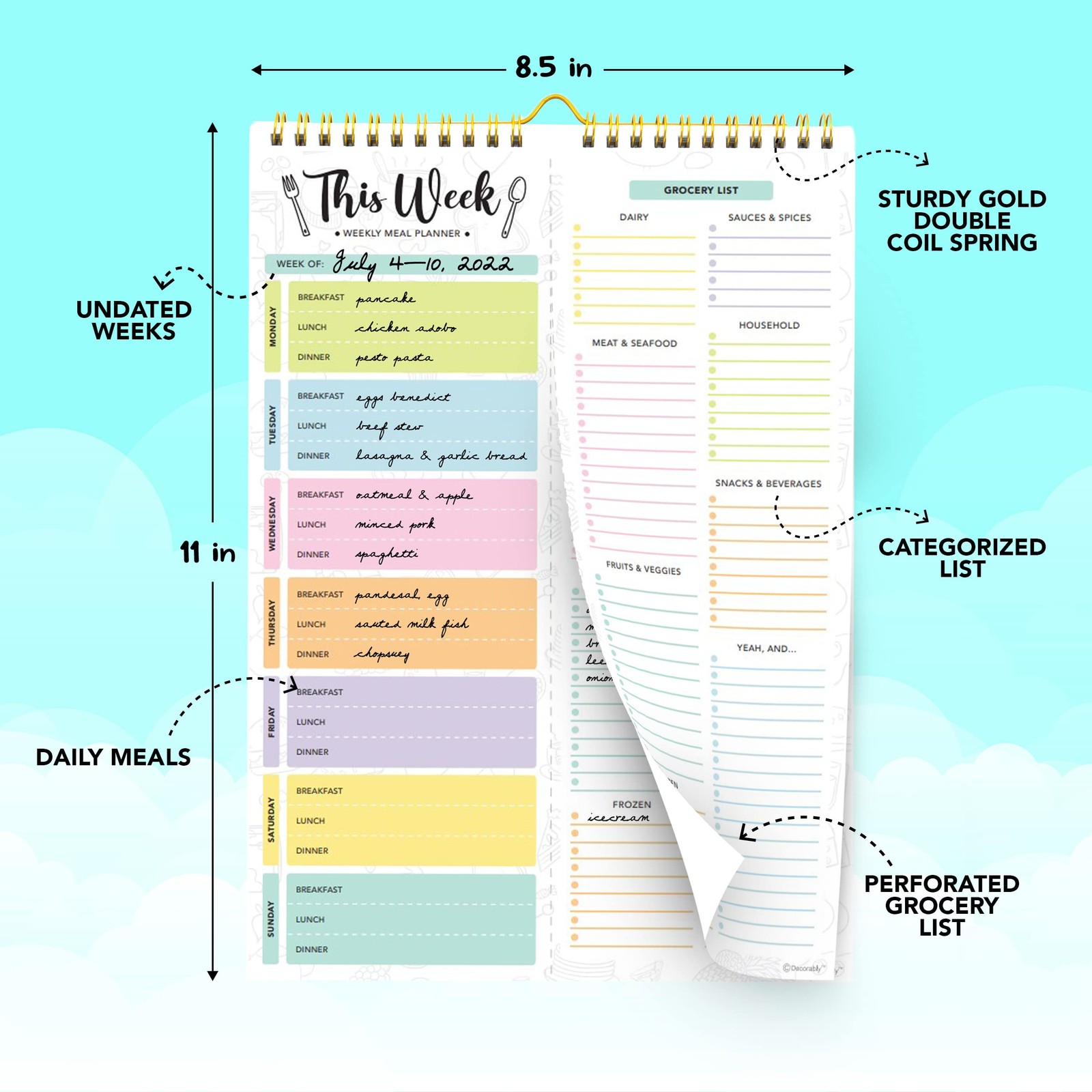 Decorably 52 Sheets Pastel Undated Magnetic DETAILED 8.5″x11″, PASTEL RAINBOW