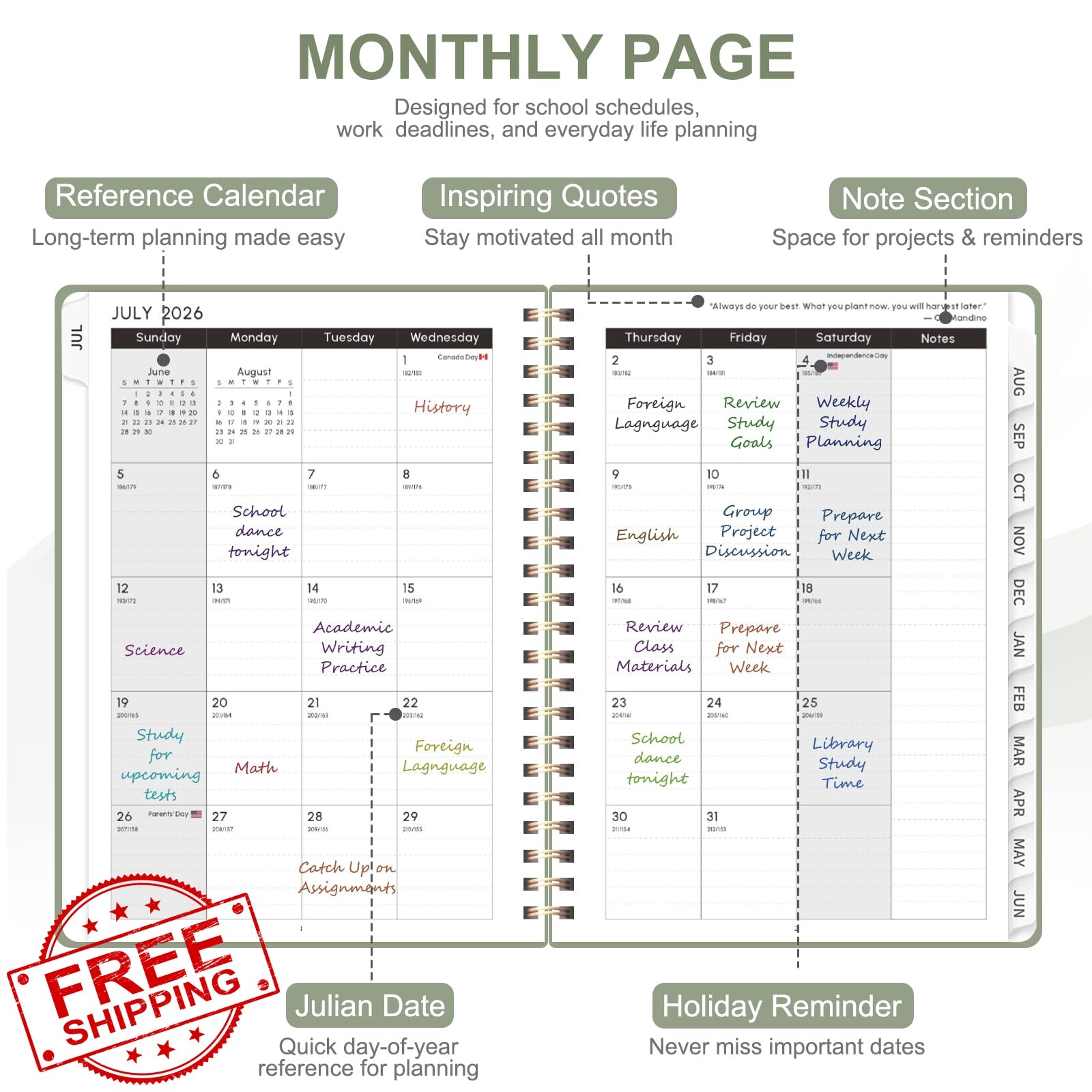 VALOME planner 2026-2027, green, 6.3″x8.5″