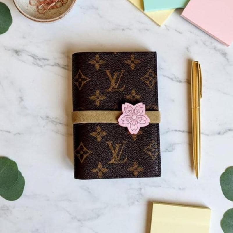 Sakura Leather Planner Band Elastic with Floral Charm Pocket Size Handmade Gift