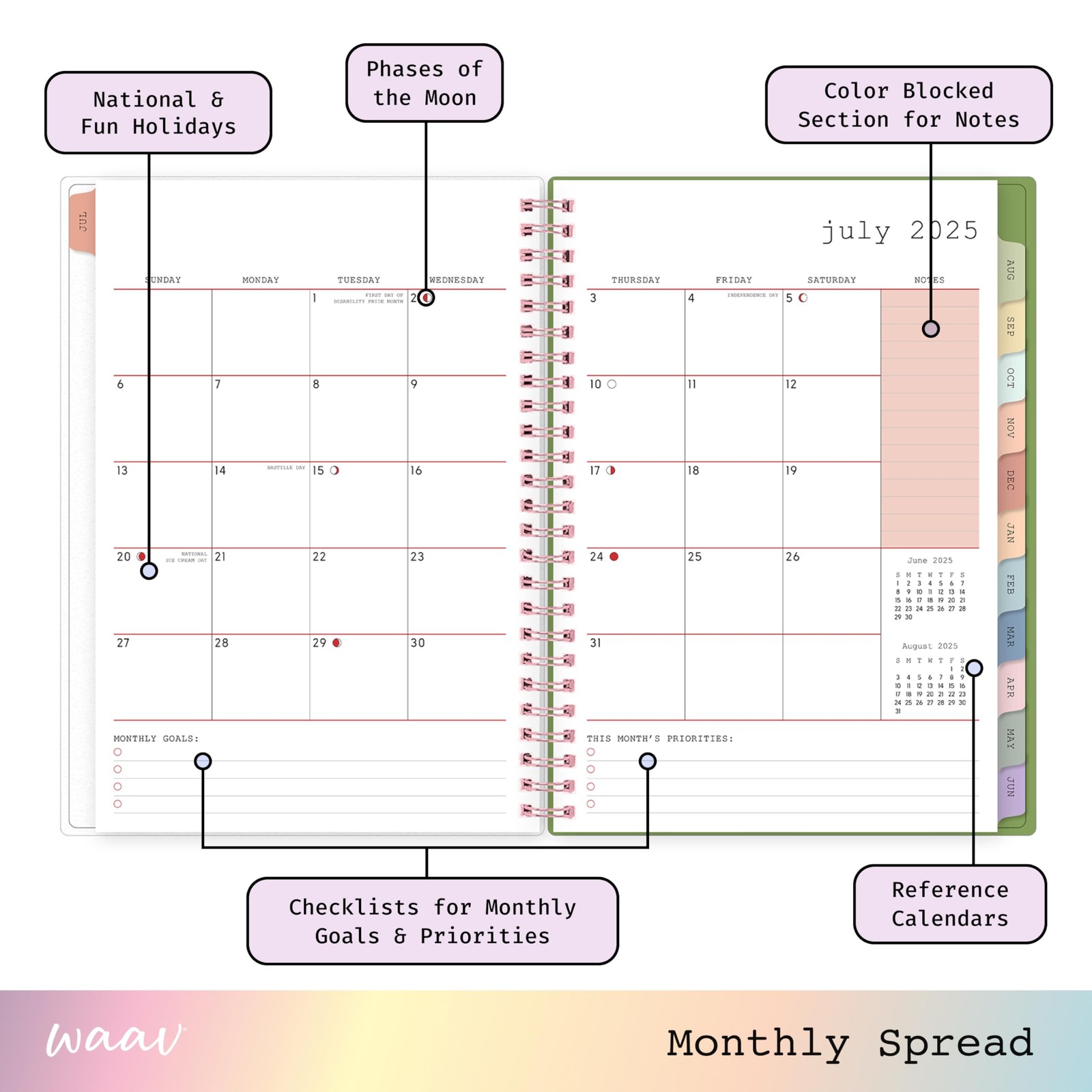 Blue Sky WAAV 2025-2026 Weekly and Monthly Academic Year Planner Calendar, Ju…
