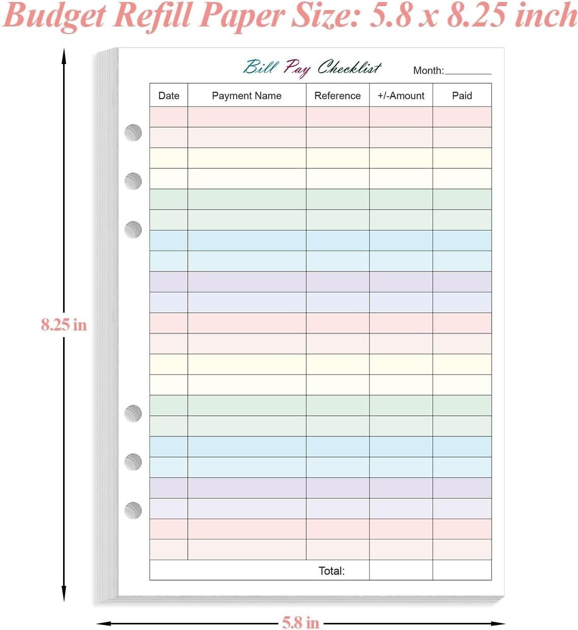 Payment Refills – 50 Sheets/100 Pages Colorful Monthly Budget Forms for A5 Bi…