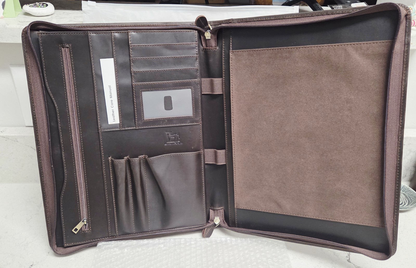 Genuine Leather Professioal Business Portfolio Padfolio Folder with Zipper