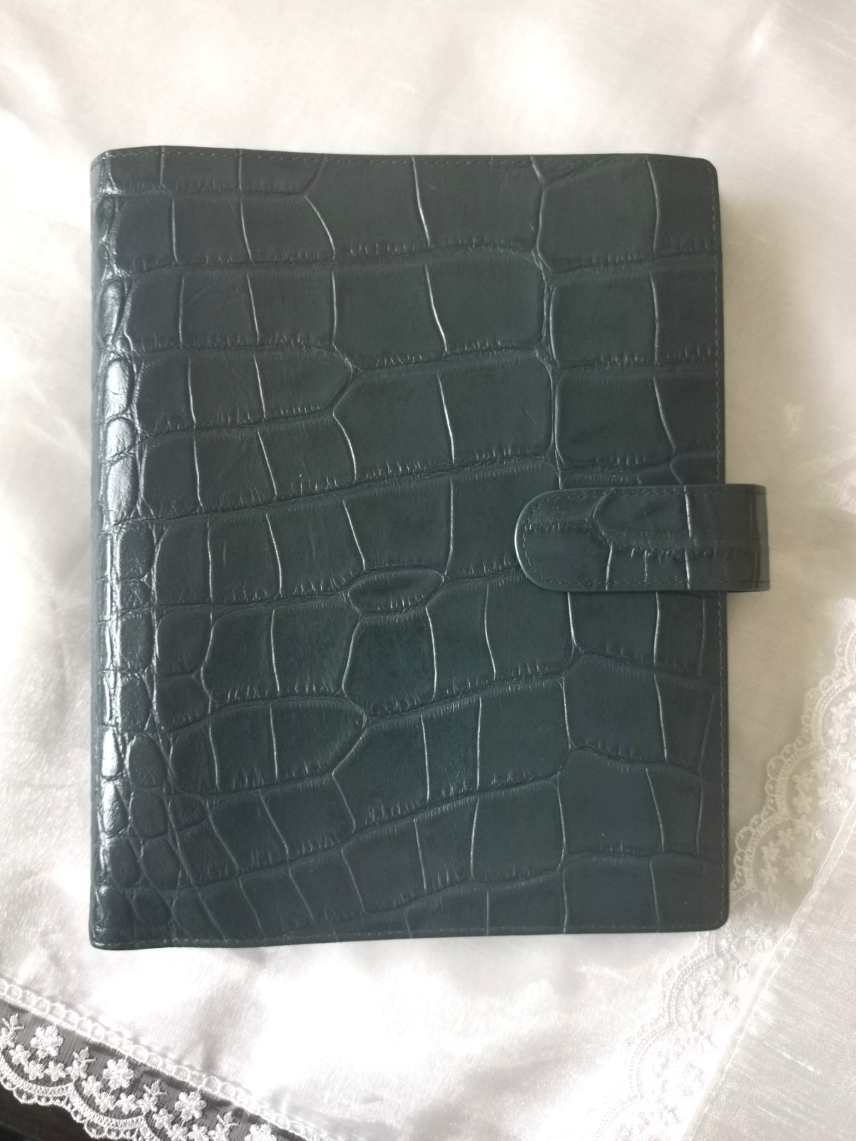 Genuine Leather Croc Embossed A5 Ring Binder Planner Back Pocket Blue Color