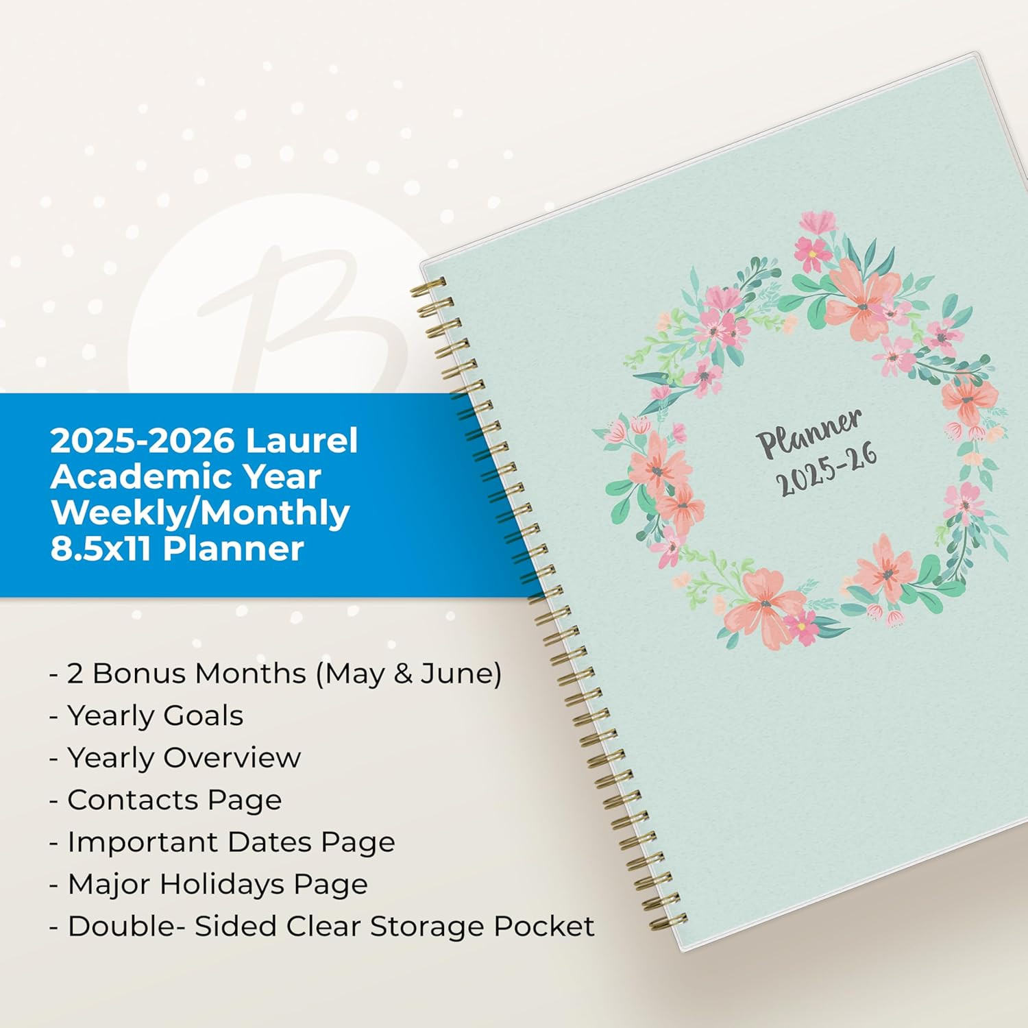 Weekly and Monthly Academic Year Planner Calendar, July – June, Flexible Cover,