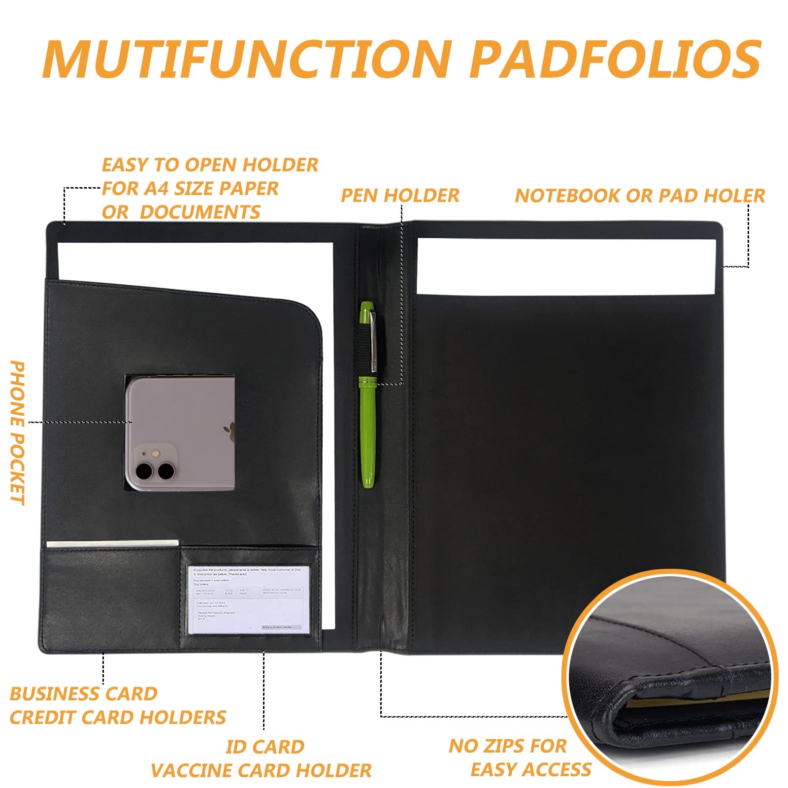 Leather Portfolio Folder Padfolio, Business Padfolio Organizer Document Planner