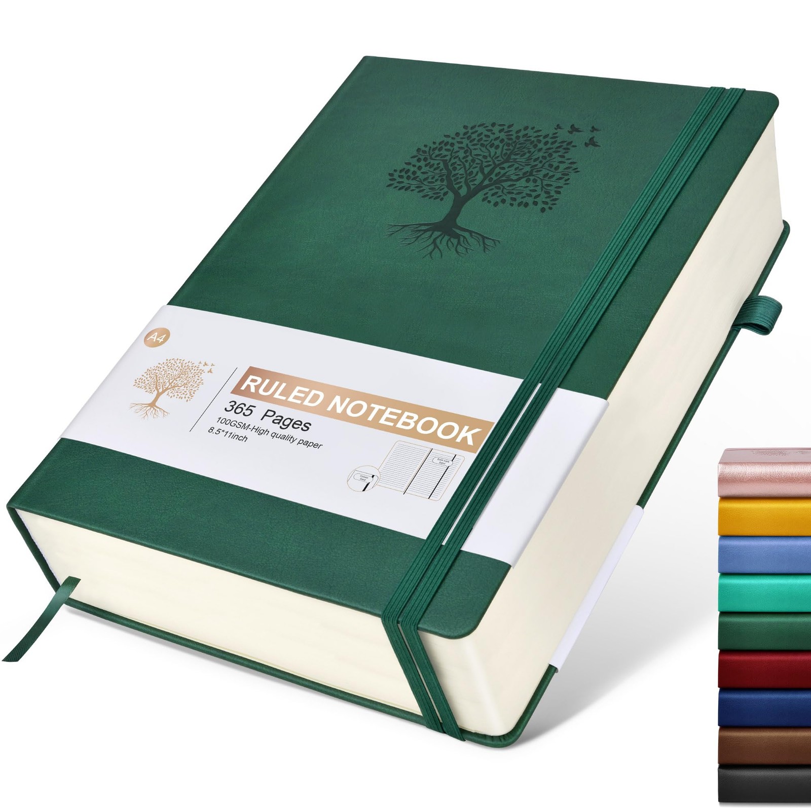 Lined Journal Notebook, 365 Pages A4 Large Journals for Lined, Green