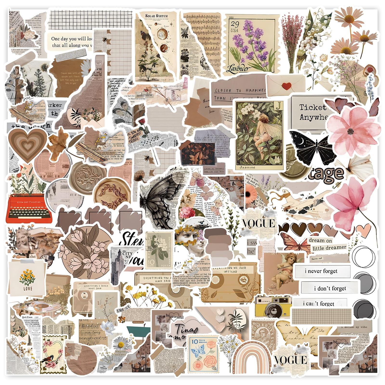 120Pcs Vintage Stickers, Waterproof Scrapbook Aesthetic Sticker for Daily Pla…