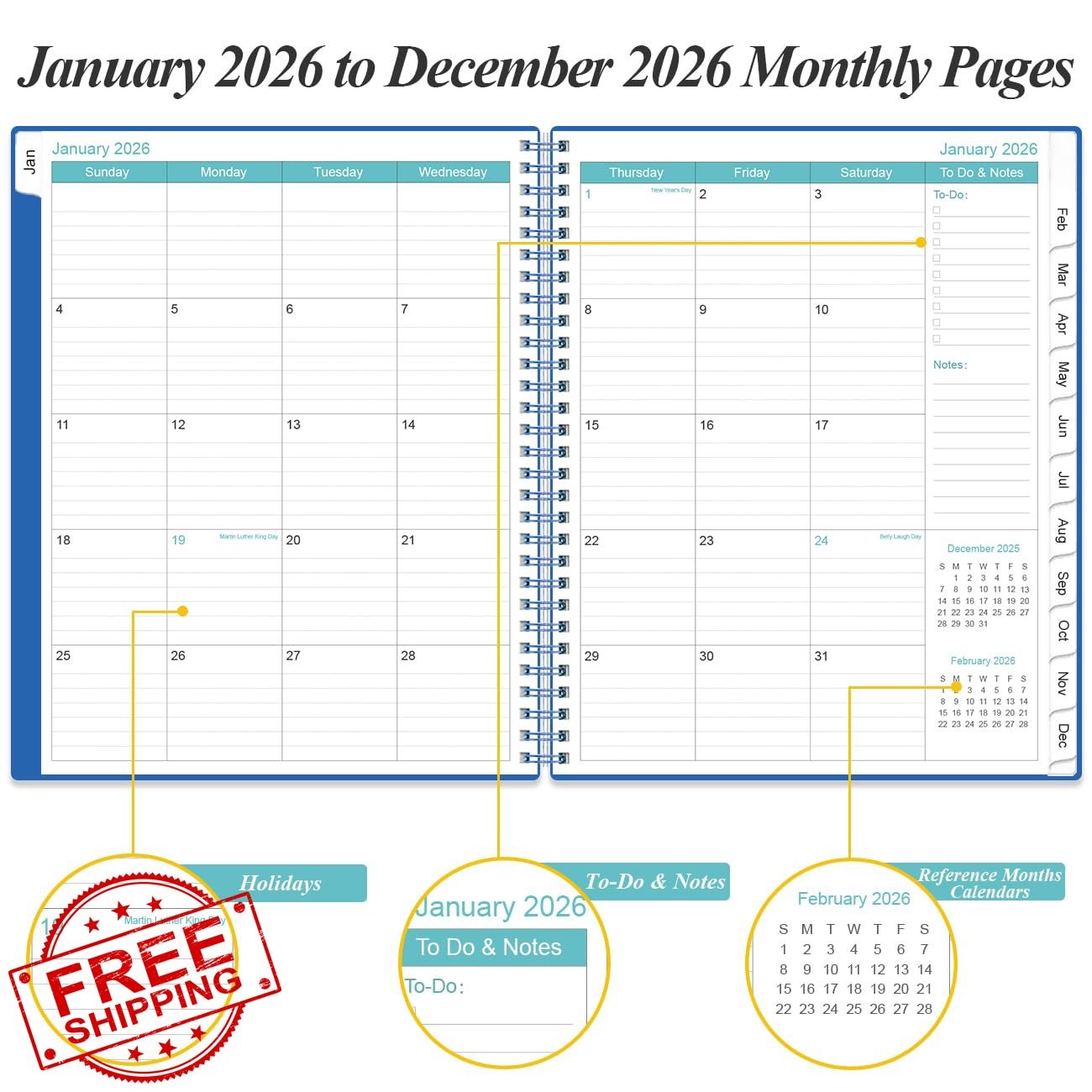 Yaridar 2026 Daily Planner 8.5″ x 11″ Blue