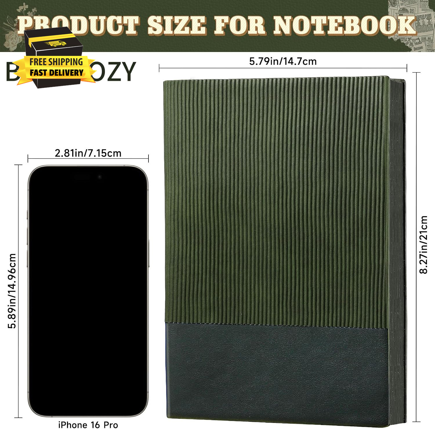 Lined Journal Notebook for Work College Ruled Note Book 5.8″X8.3″A5 PU Leather D