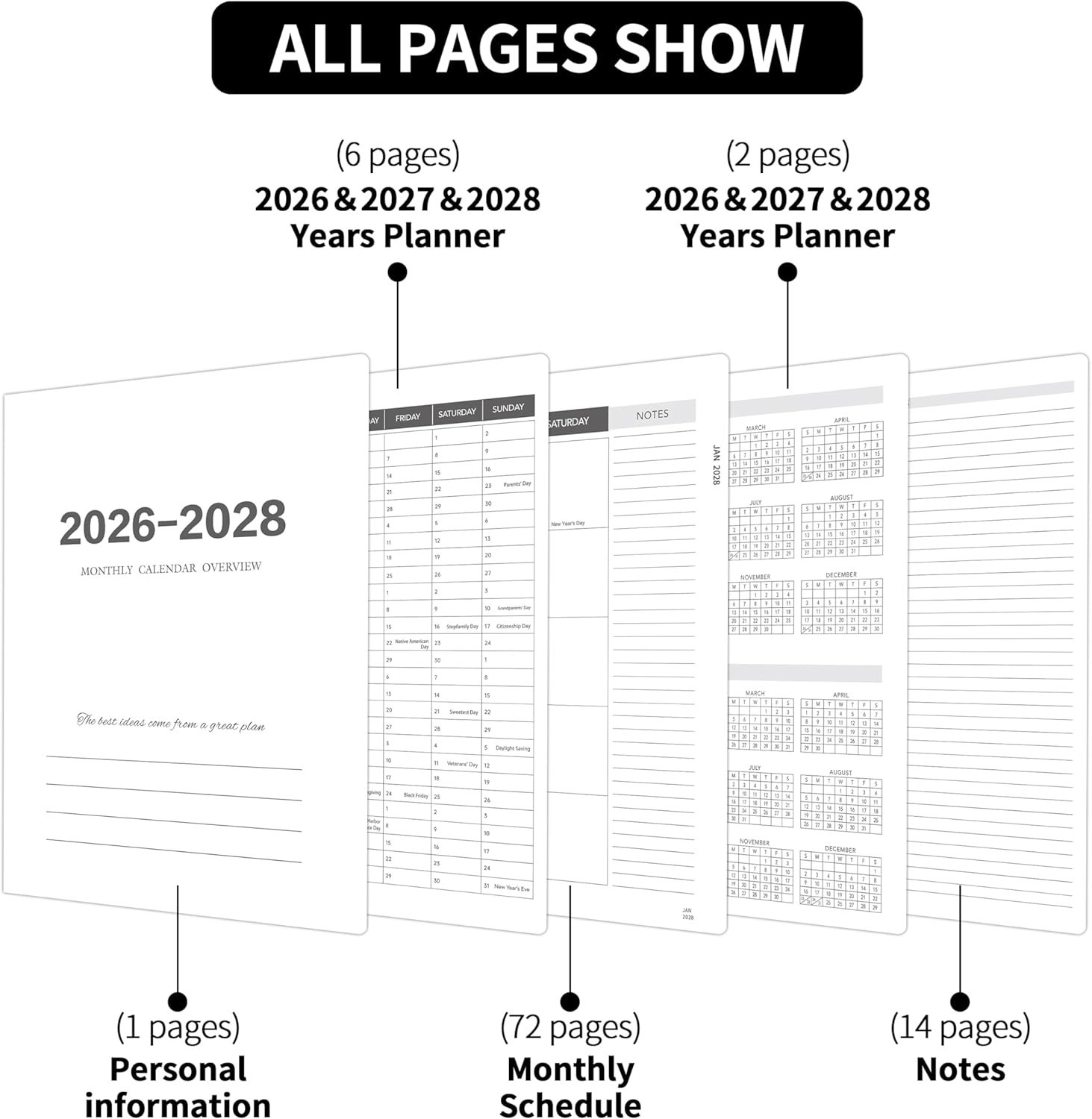 2026-2028 Monthly Planner – 3 Year Monthly Planner 2026-2028, Jan. 2026 – Dec…