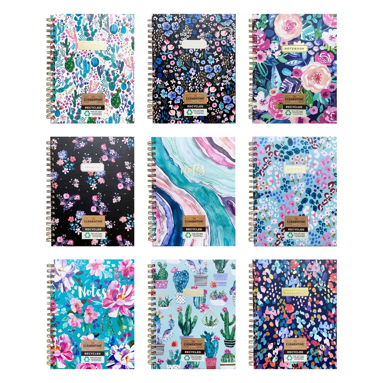 Flower Notebook Spiral Journal Hardcover 10″ Large Colorful Floral