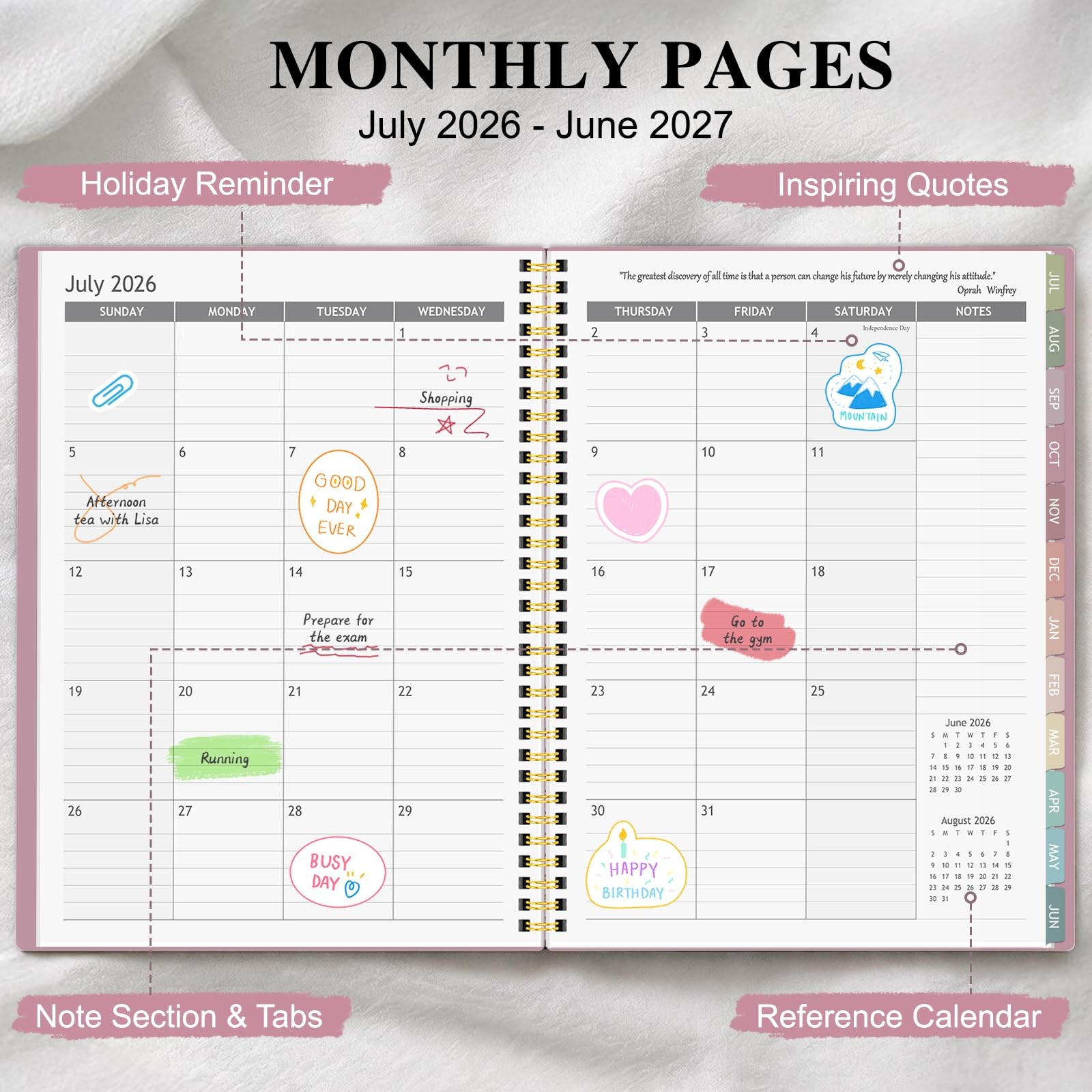 Appointment Book 2026-2027, Hourly Planner from July 8.5 X 11 inches, Pink