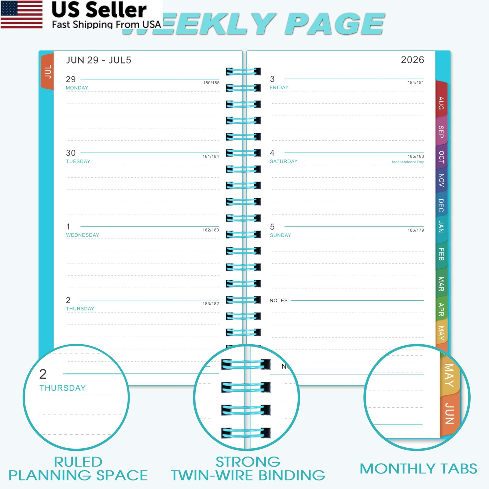 2026-2027 Pocket Calendar/Planner – 6.4 inches X 3.9 inches, Lake-green
