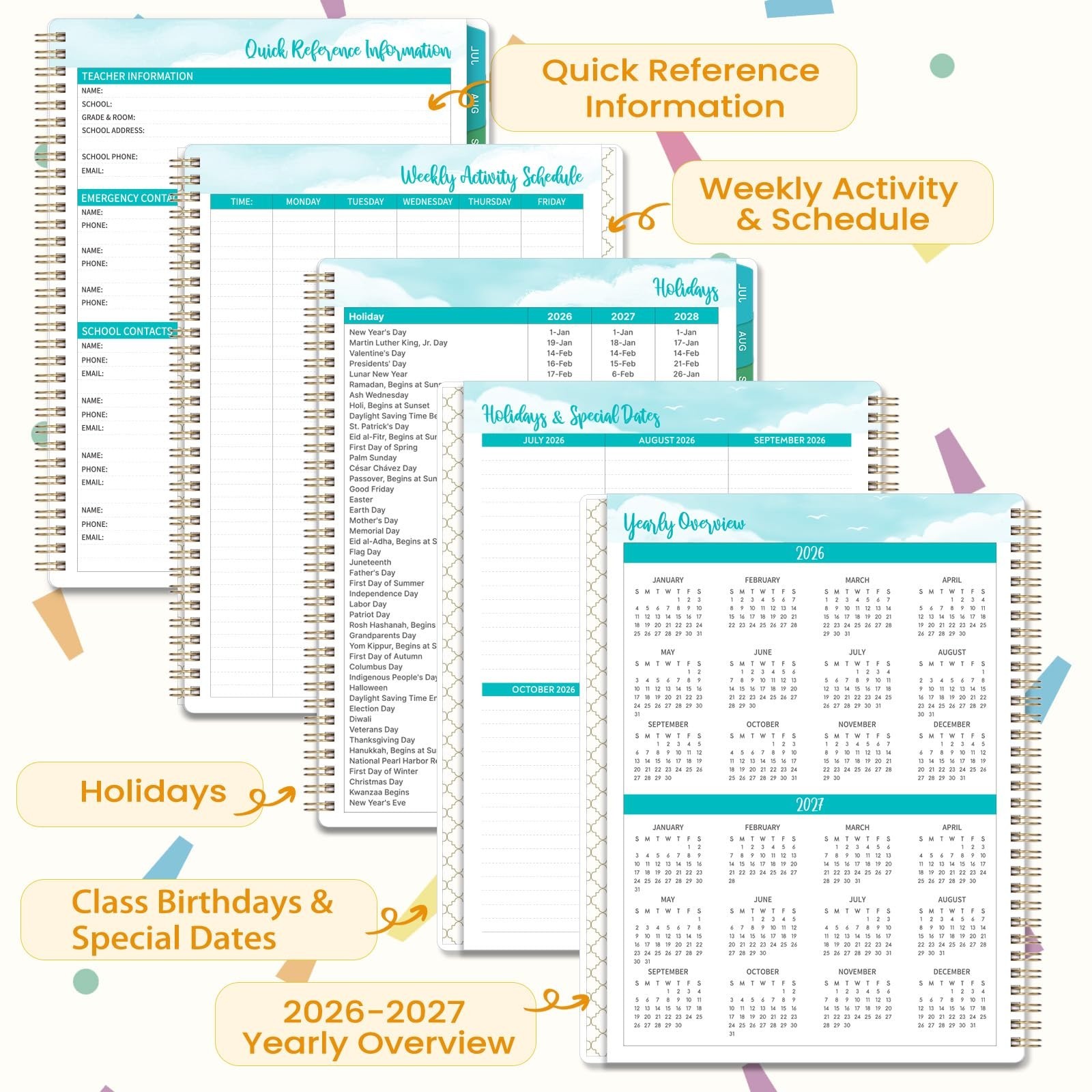 2026-2027 Teacher Planner – Academic Lesson Planner, Hardcover, Clipboard, 9″x11