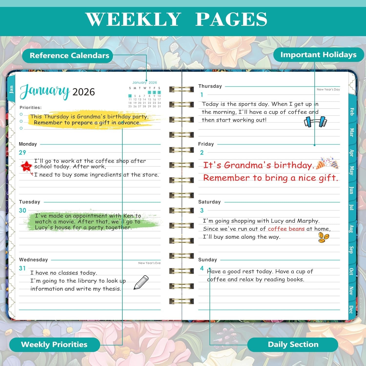 2026 Calendar Planner with Tabs – Hardcover & Twin-Wire, 6.5″ x 8.5″