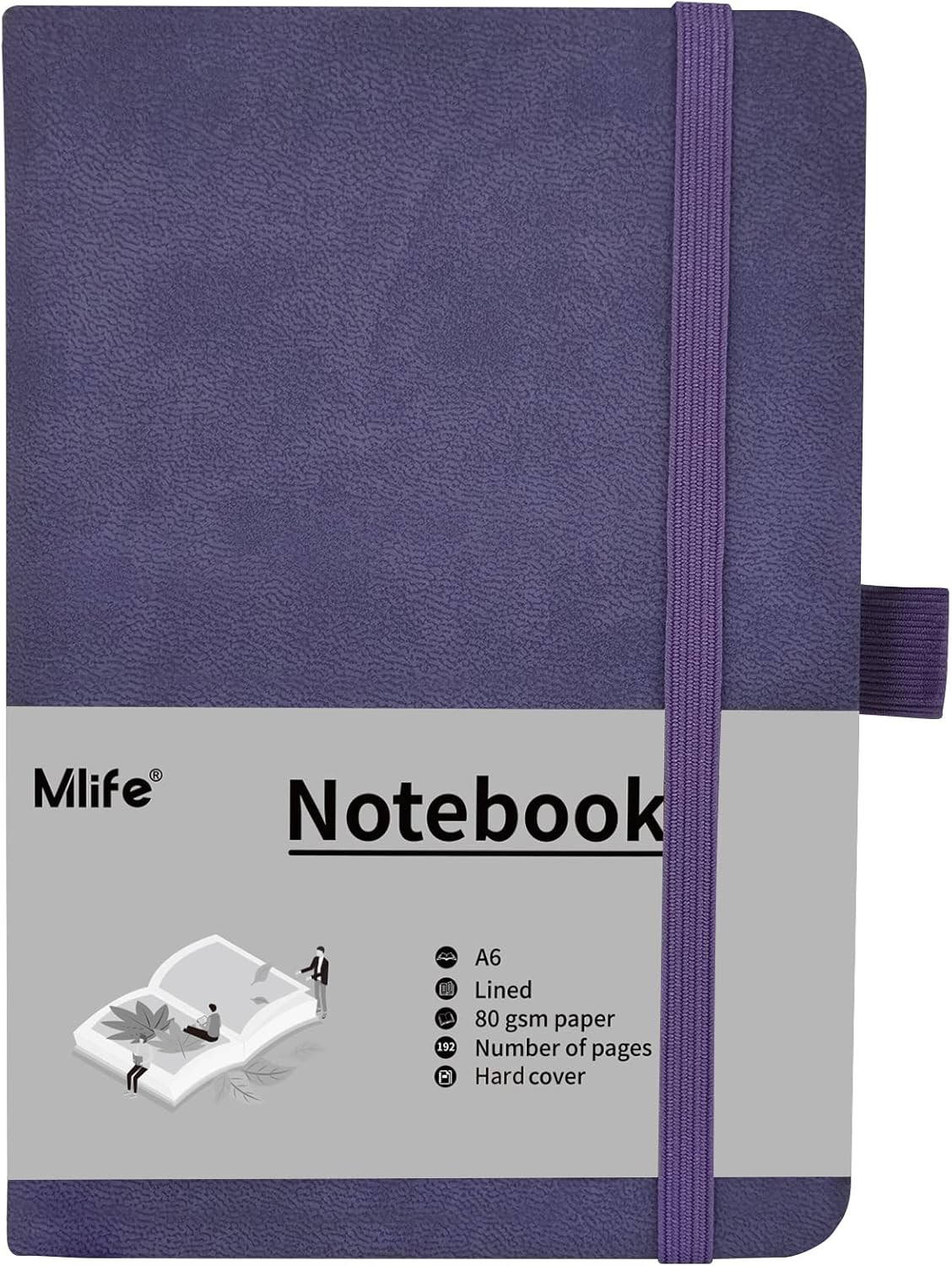 A6 Hardcover Lined Pocket Notebook with Pen Holder, 192 Pages, Purple