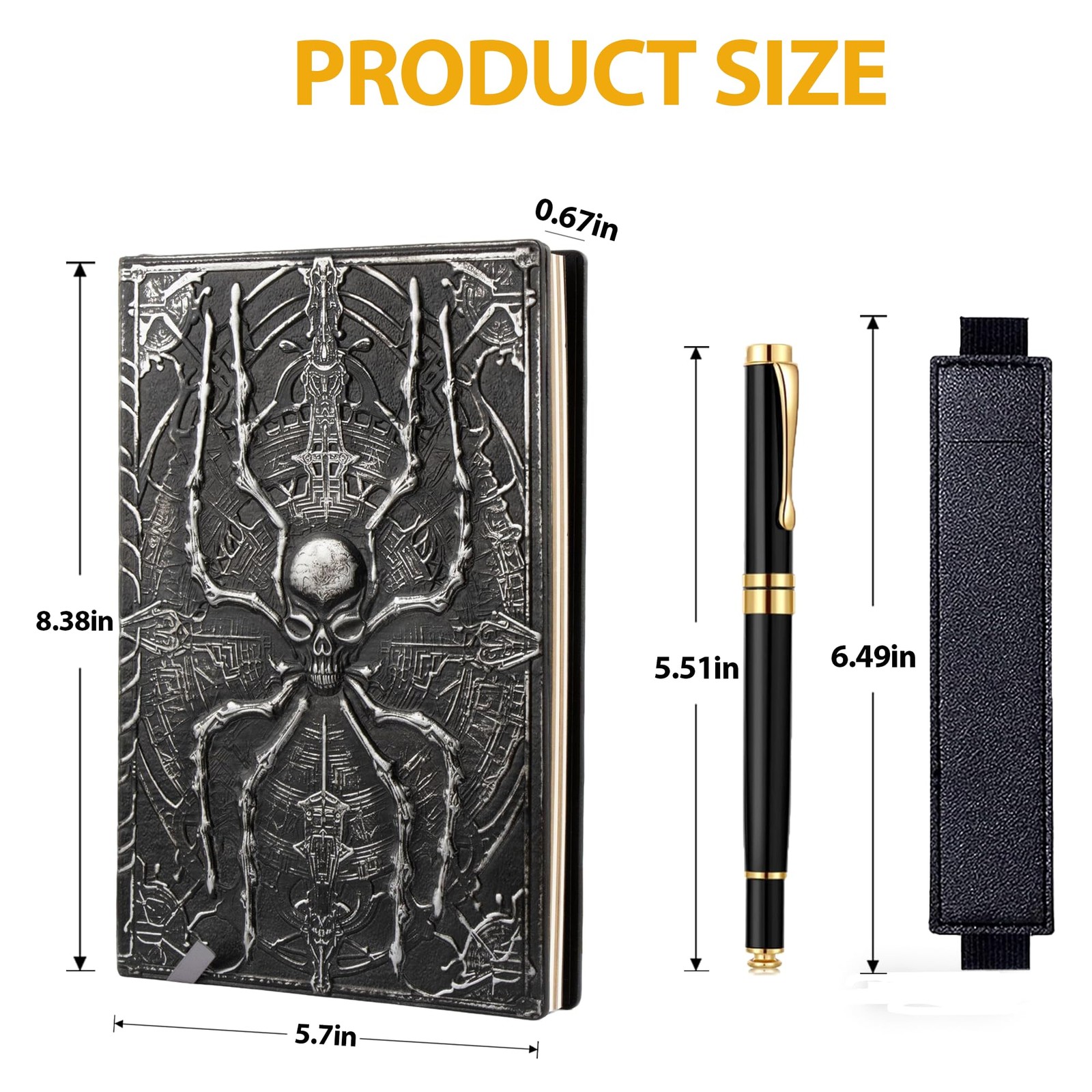 FEIDIAO Vintage Spider Notebook DND Embossed 1 Count (Pack of 1), Silver
