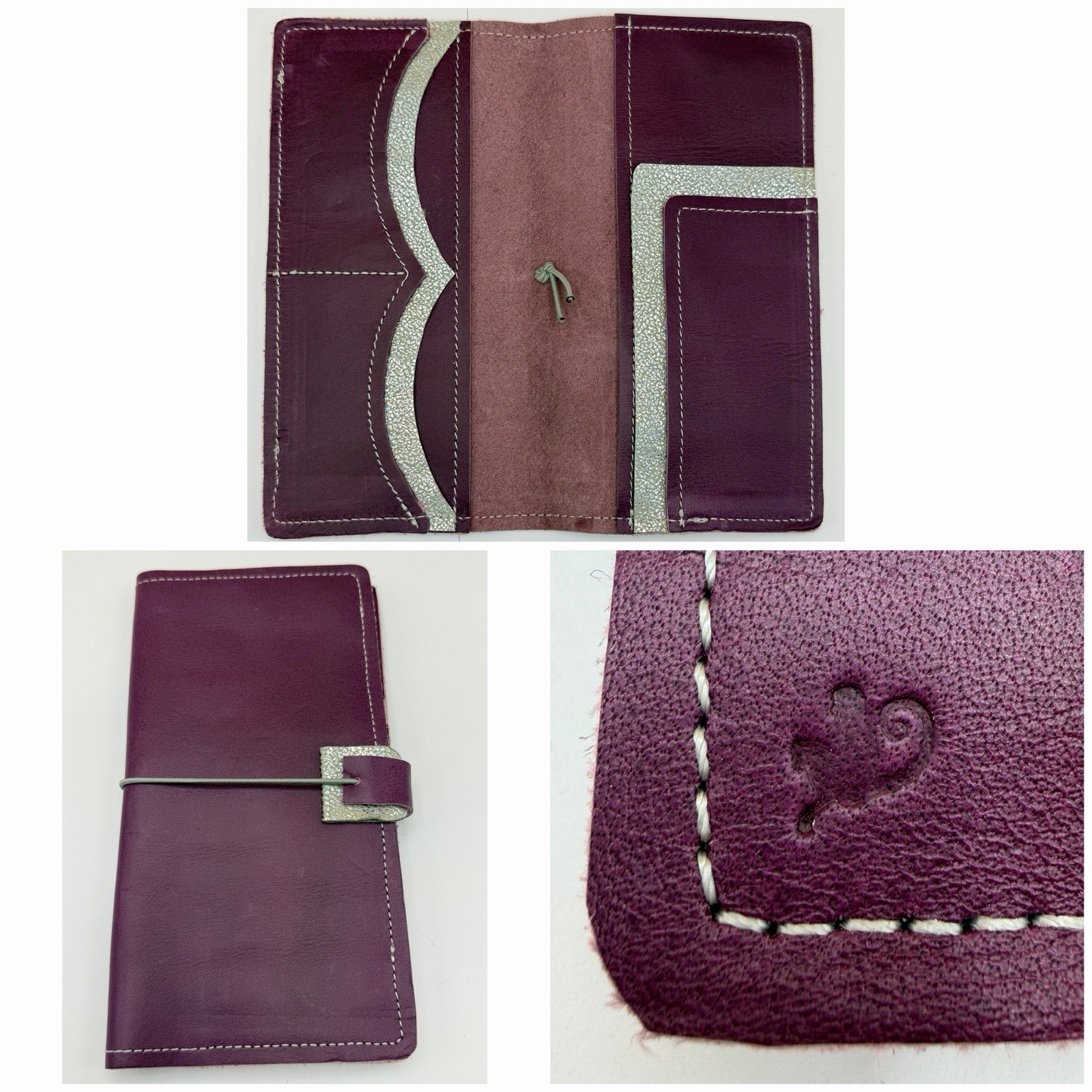 Handcrafted Personal Wide Traveler’s Notebook Purple Leather Silver Folio Cover