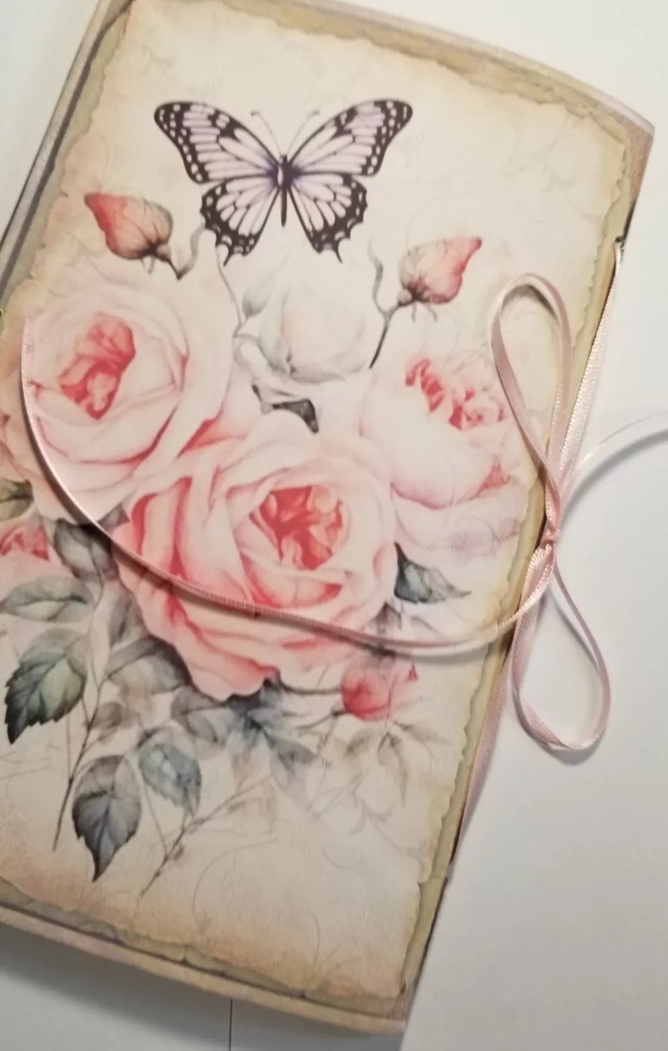 Junk Journal Blank Booklet “BUTTERFLIES & ROSES”Foral Pink Roses LG 5.5×8.5 40pg