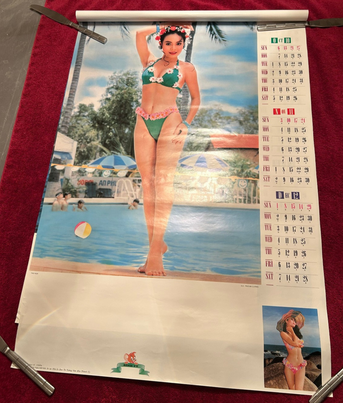 Vintage 1996 Vietnamese Swimsuit Model Pin-Up Wall Calendar Binh Ty Asian Retro