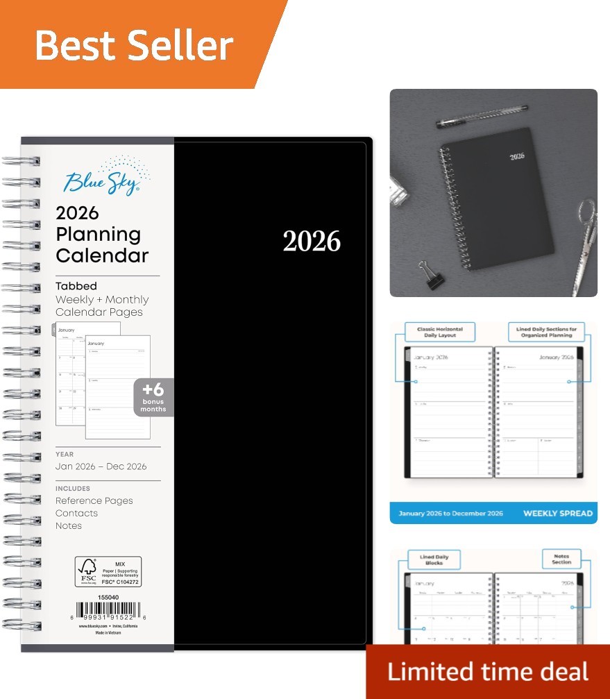 2026 Wirebound Planner – Monthly/Weekly Layouts, Flexible Cover, 5″ x 8″