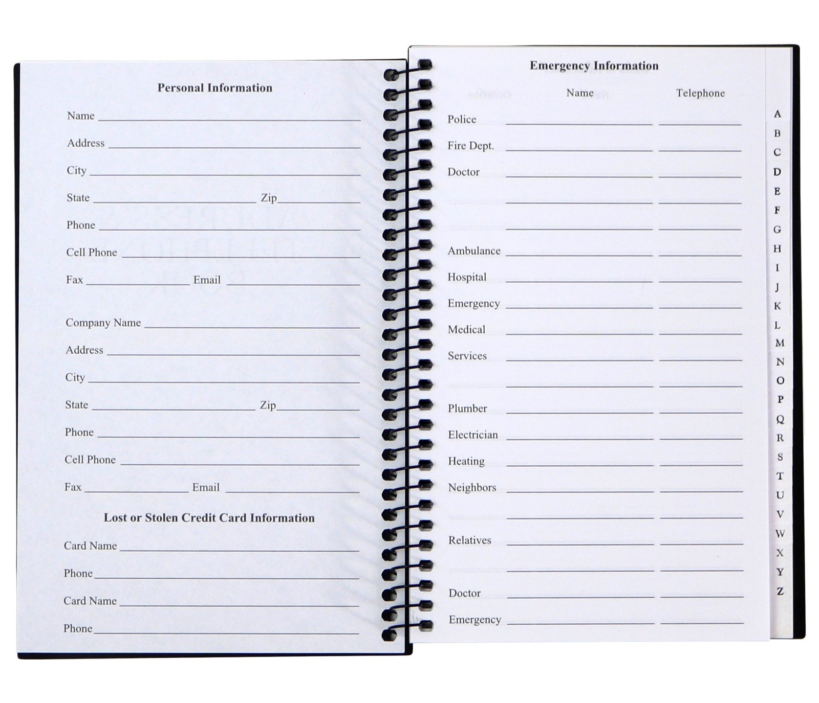 Spiral Bound Black Address Book for Contacts Phone Numbers and Notes 104 Pages