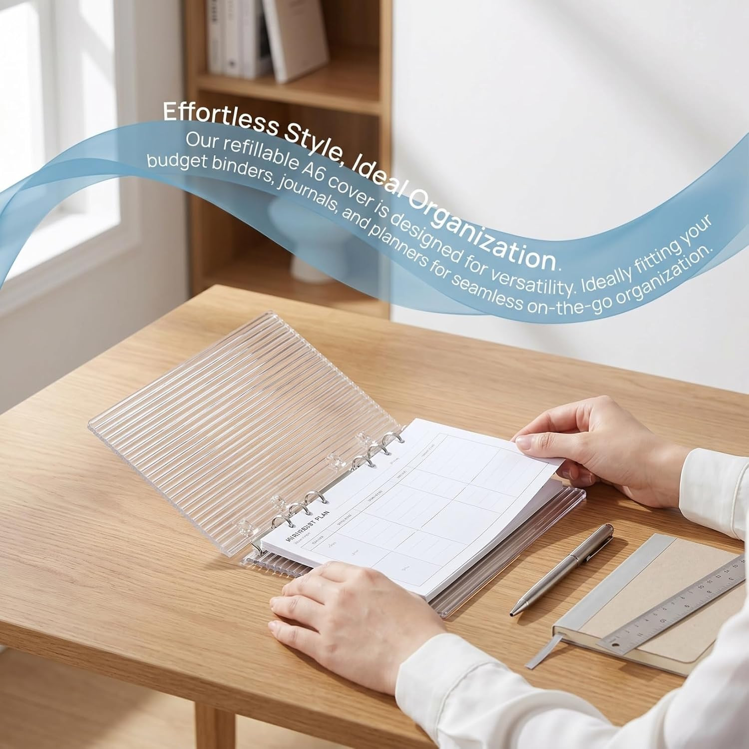 Clear A6 Binder Cover, 6 Ring Transparent Acrylic Planner Protector Shell, Minim