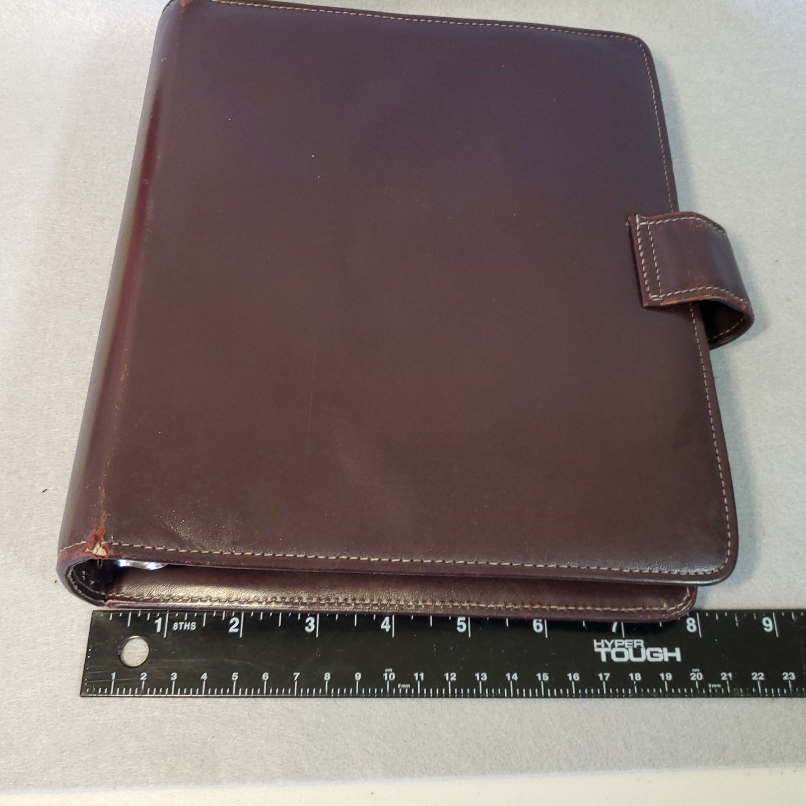 Franklin Full Grain Leather Day Timer Planner 7 Ring Red Brown Binder Vtg *READ*