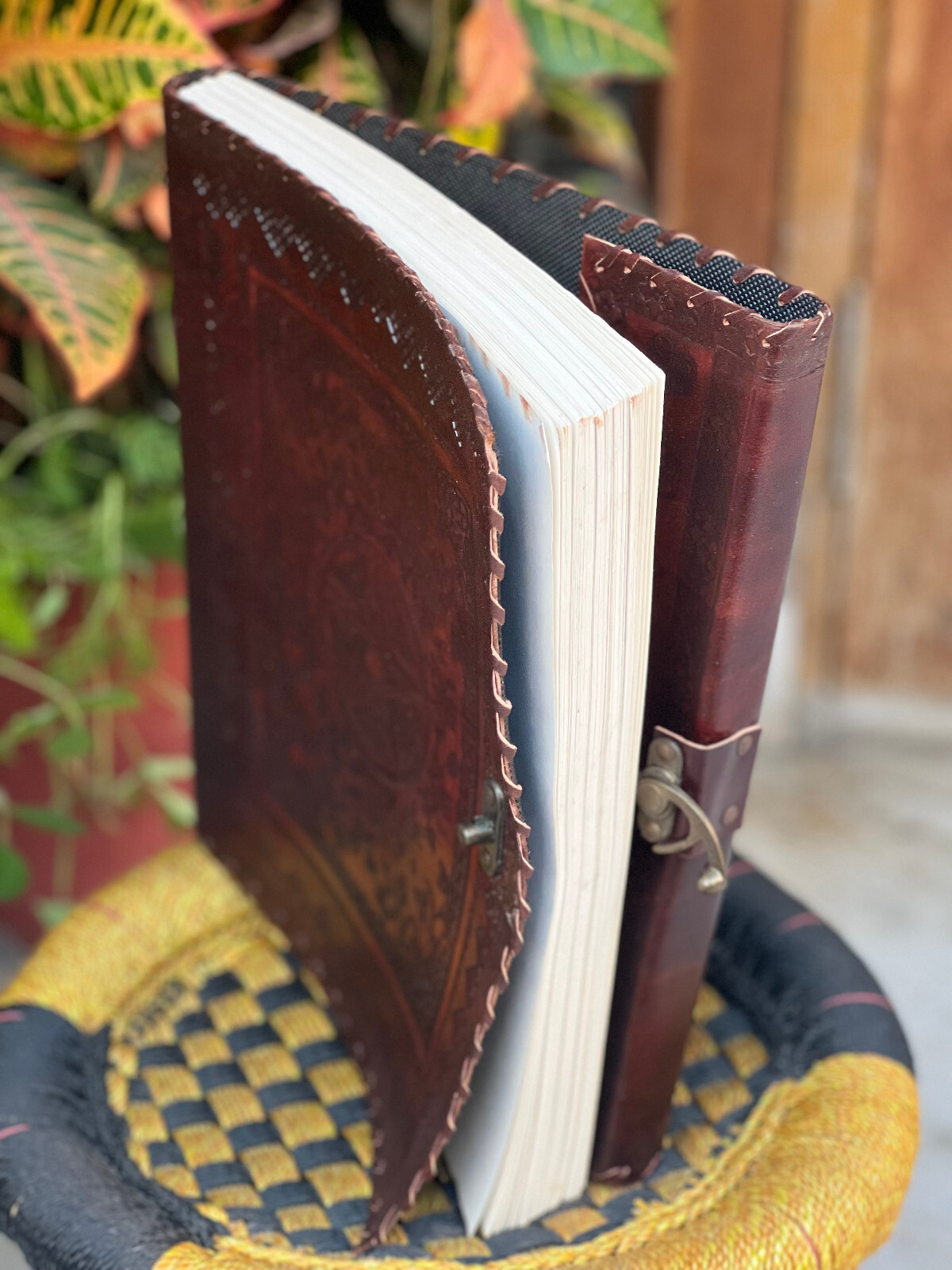 Leather Journal with Good Luck Star Paper Vintage Leather Diary Unlined Brown
