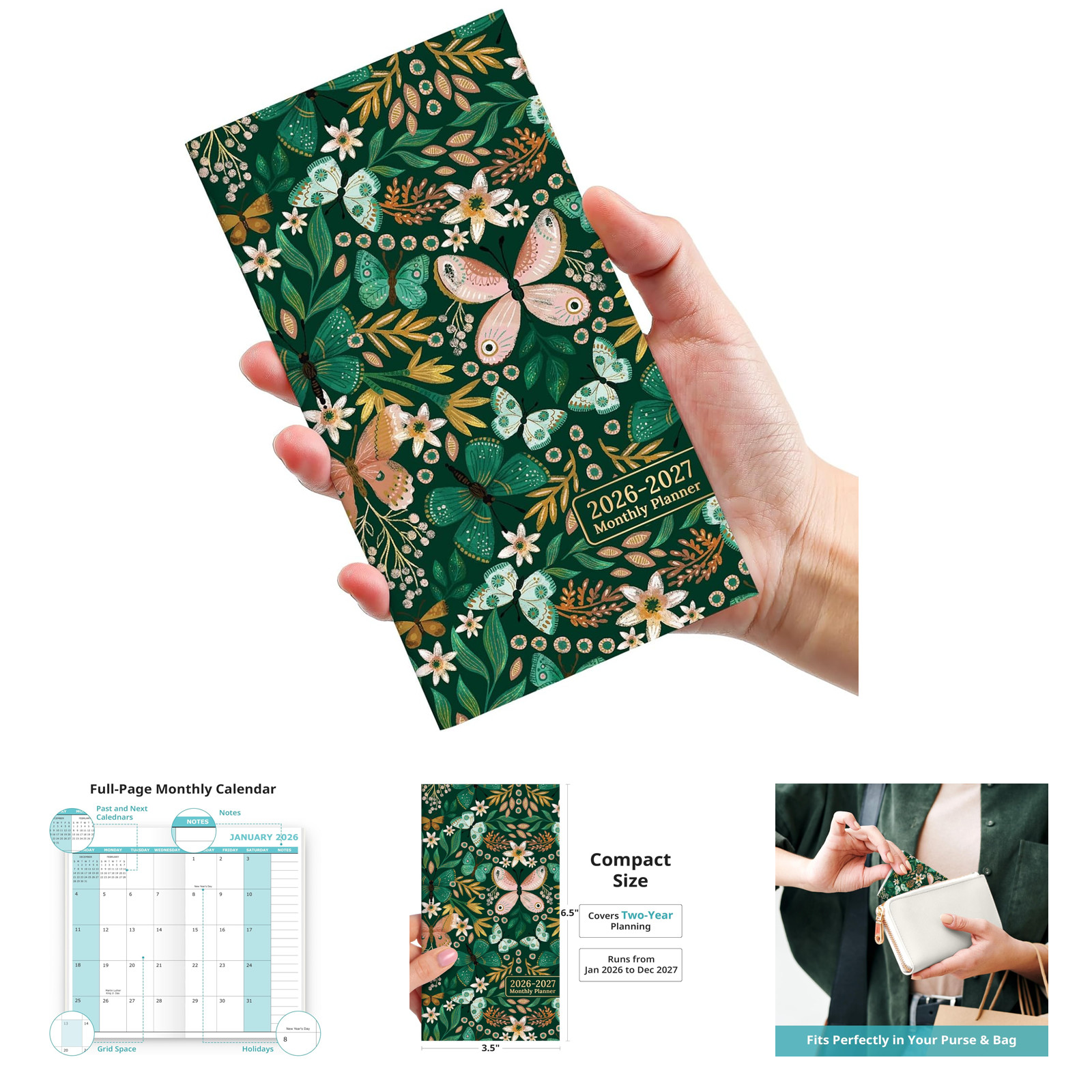 Pocket Calendar 2026 2027 Small Size 6.5 x 3.5 inches Monthly Planner Purse