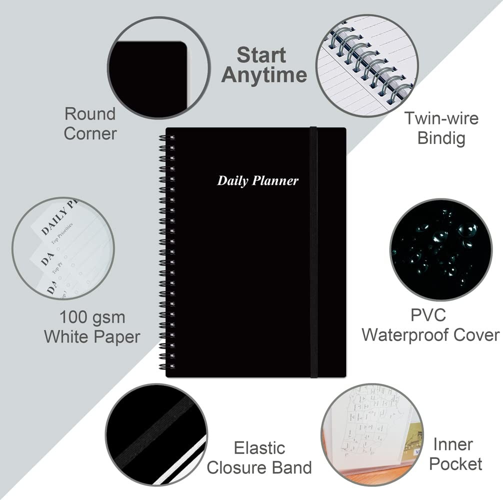 Daily Planner Undated A5 To Do List Notebook Hourly Schedules, Spiral Appoin…