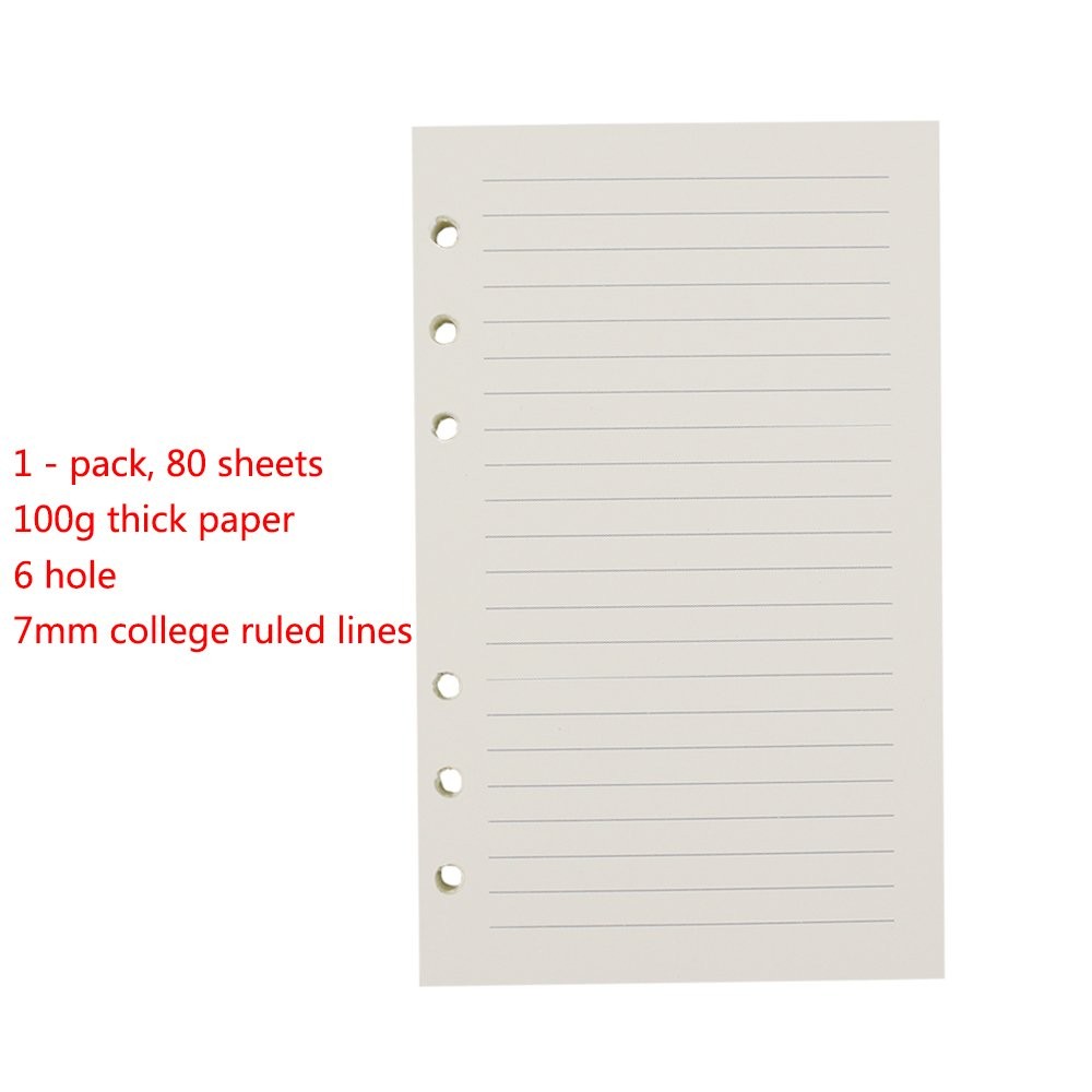 6-Ring A6 Binder/Planner Refill 6 3/4 x 4 1/8 inches, Lined White Paper