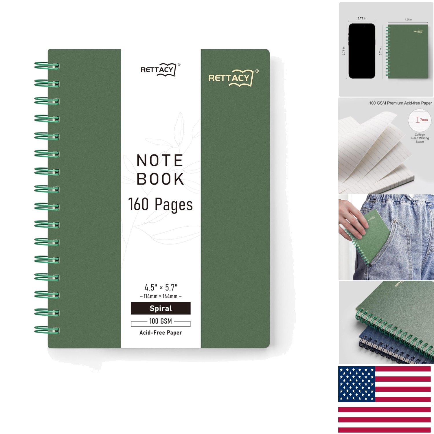 A6 Pocket Journal Notebook: 160 Lined Pages, Waterproof Cover, Minimalist Green