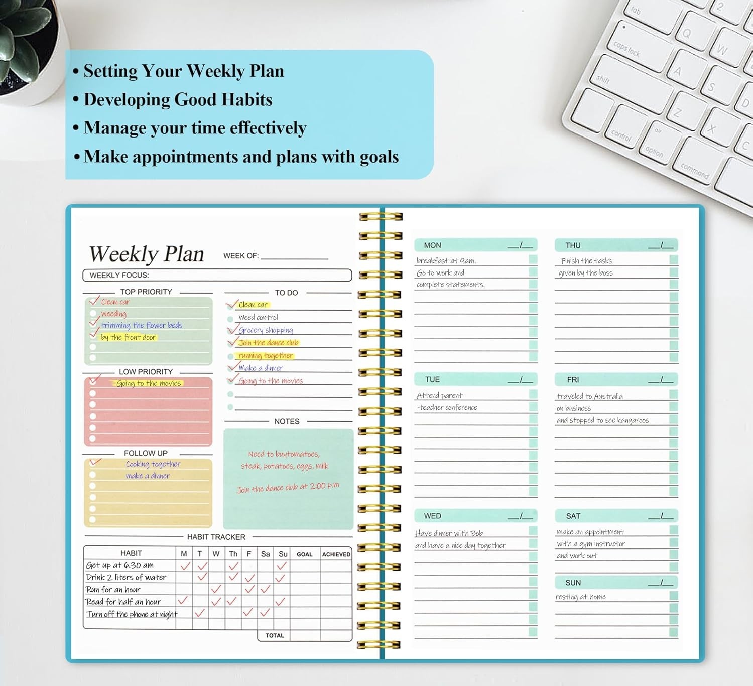 A5 Weekly Planner Undated Daily To Do List Planner, Weekly Goals Noteb…