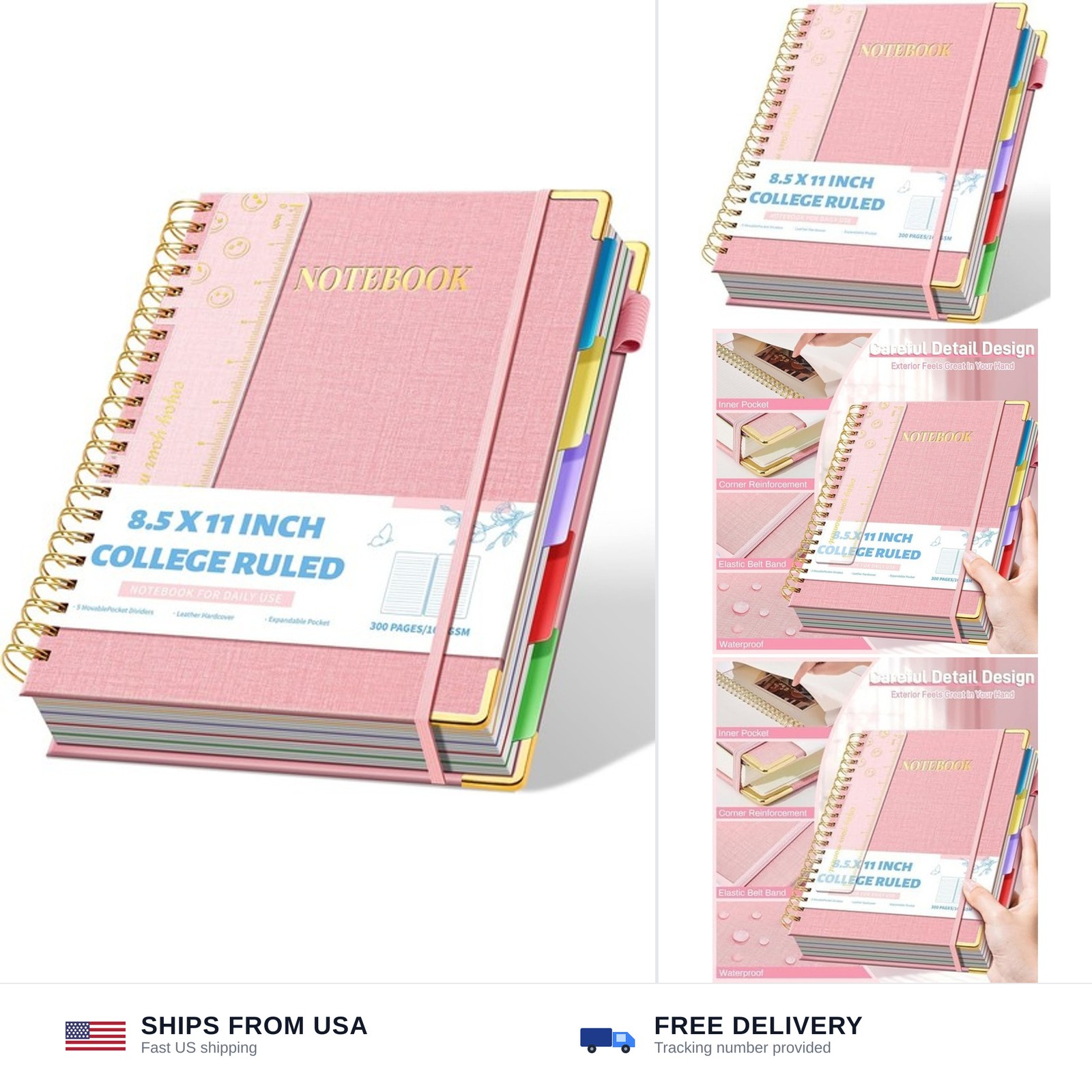 Aeshetic Hardcover Spiral Notebooks for Work with Removable Dividers & Tabs 8…