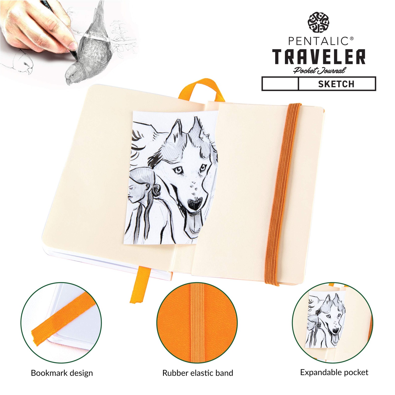 Pentalic 3″ x 4″ Pocket Sketchbook Traveler 3-inch x 4-inch, Orange, Orange