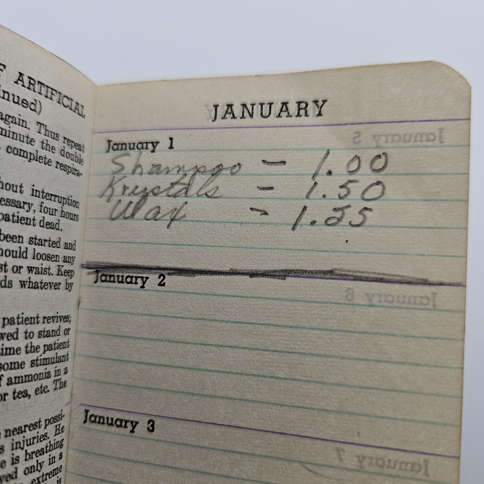 Vintage pocket diary or memorandum book with sections for appointments,…